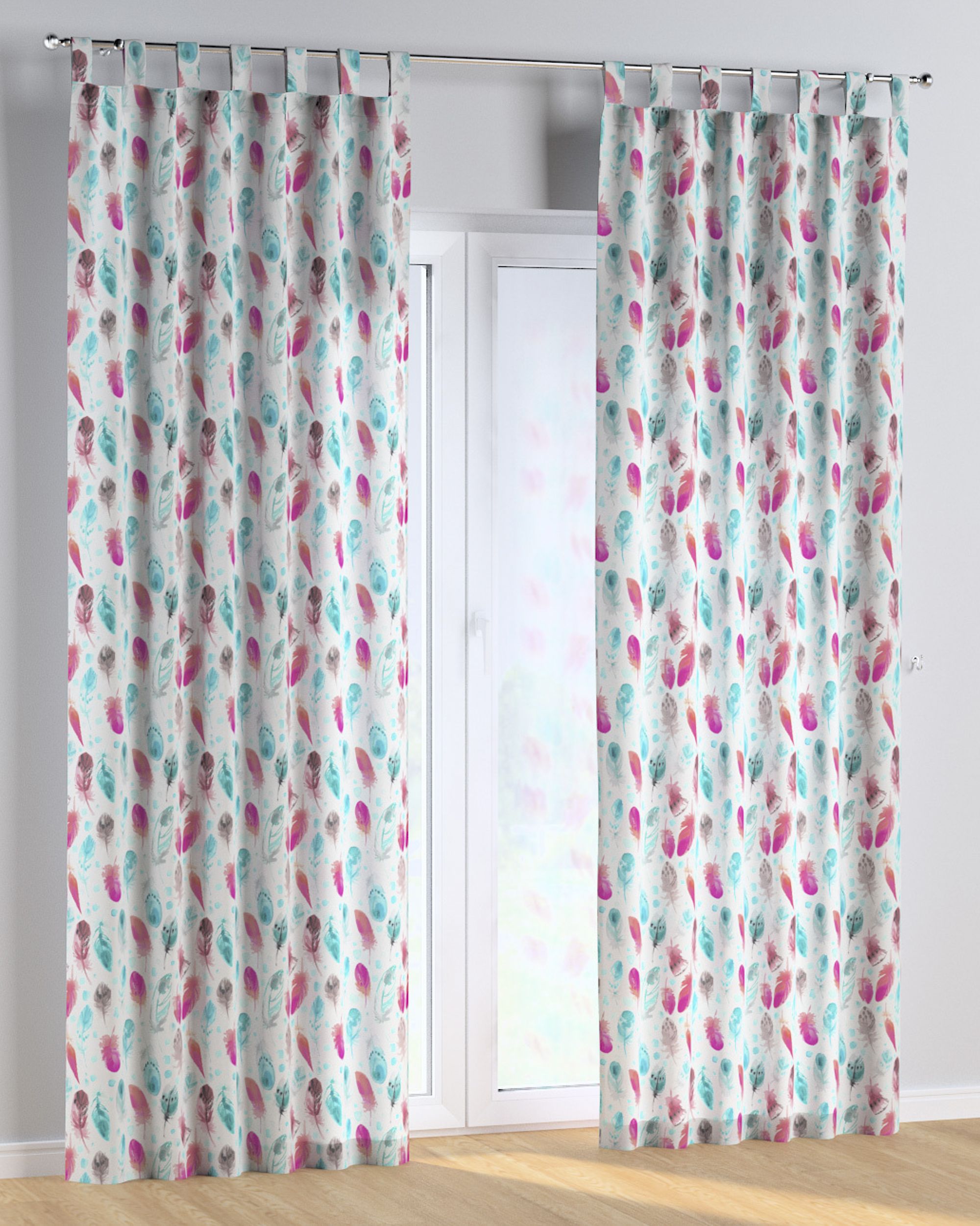 Tab top curtain product colour blue fabric patterned