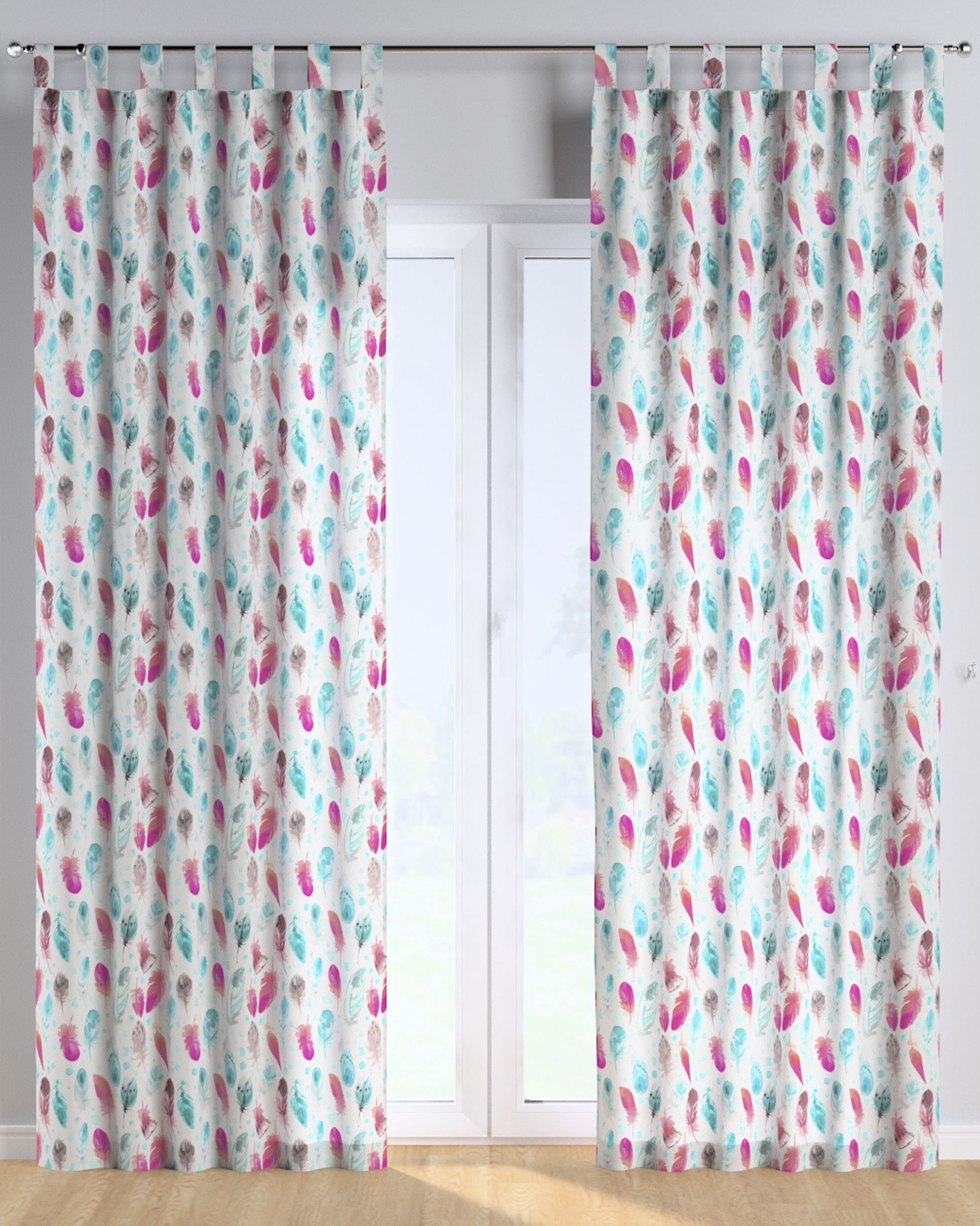 Tab top curtain product colour blue fabric patterned (hover)