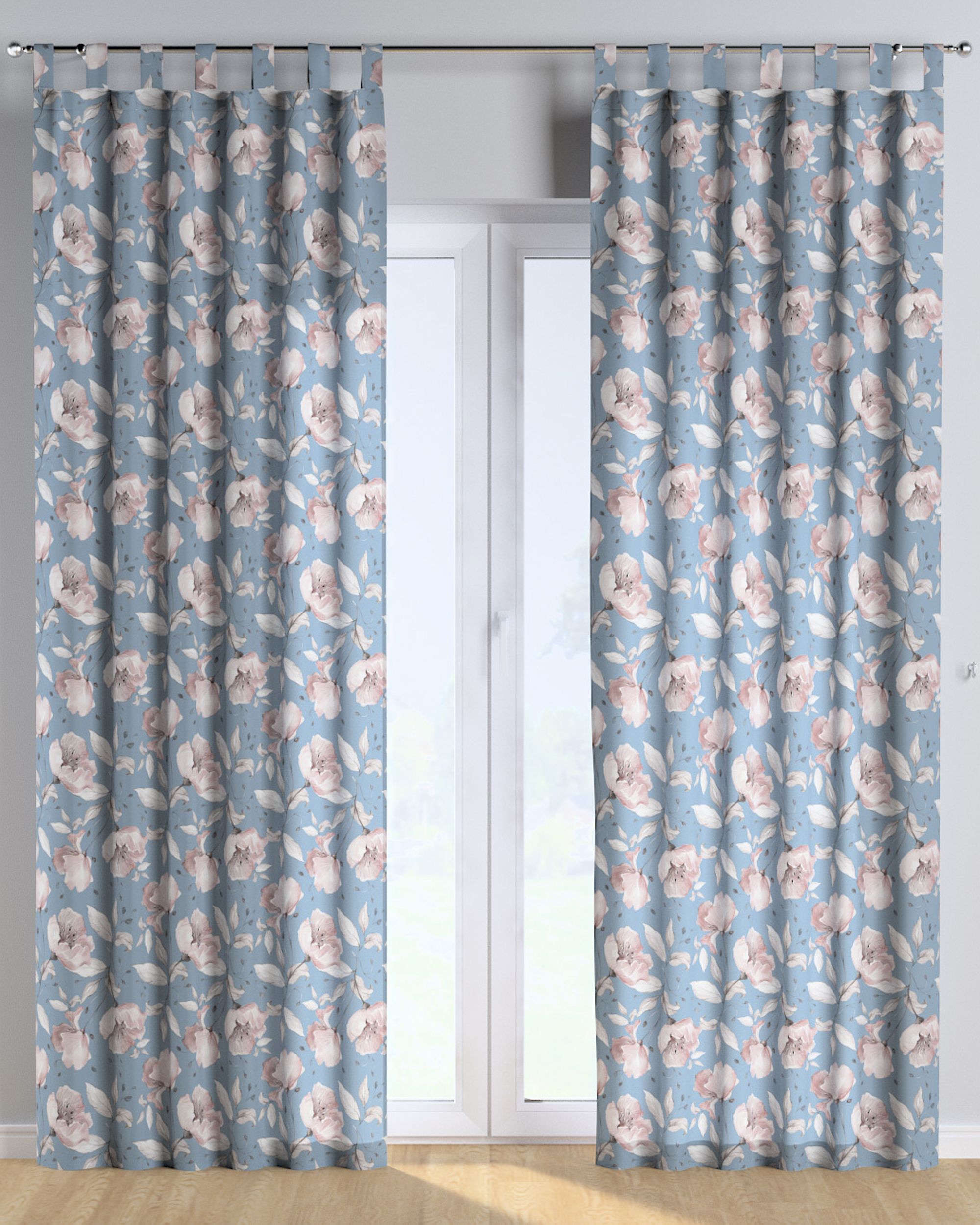 Tab top curtain product colour blue fabric patterned (hover)