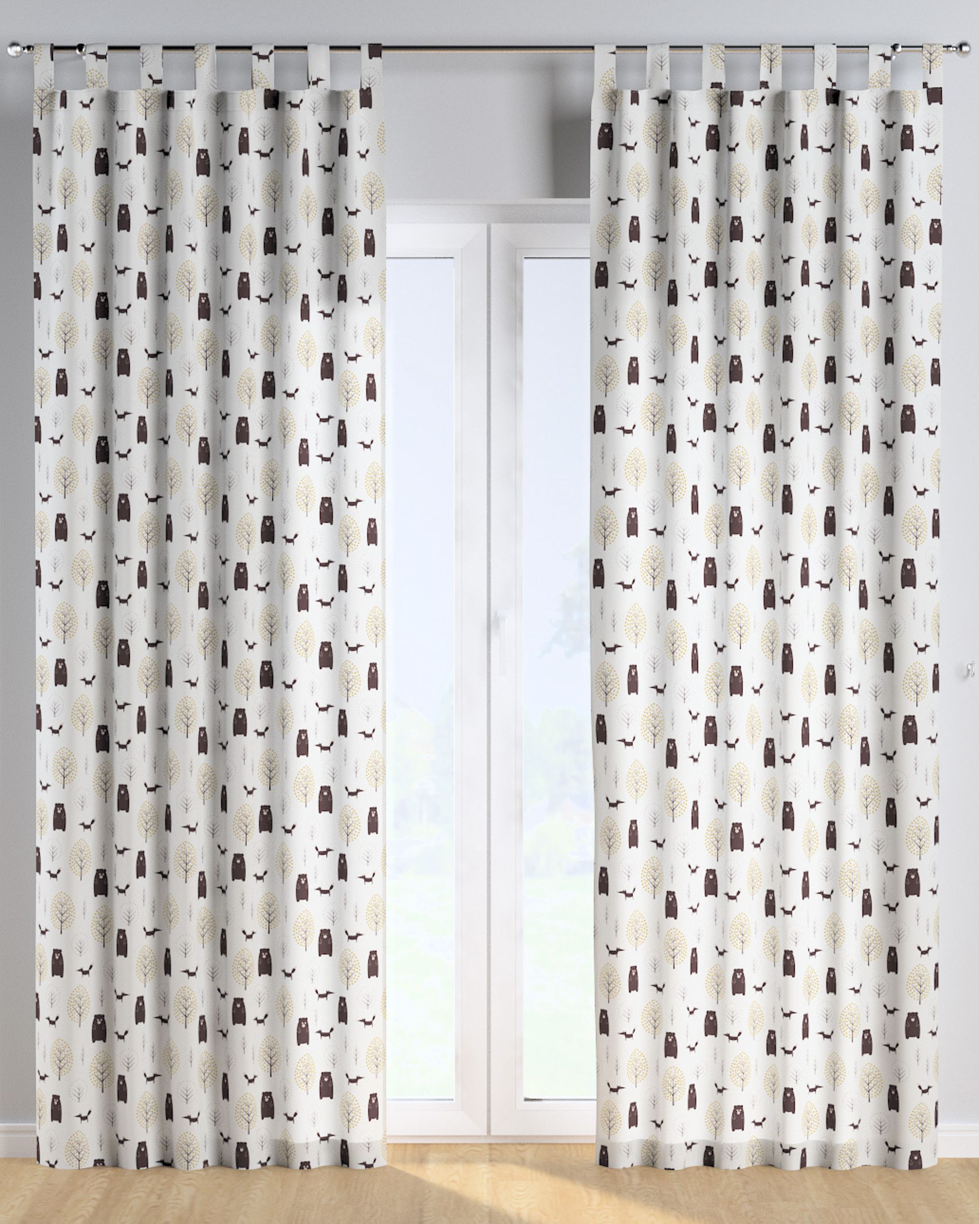 Tab top curtain product colour brown fabric patterned (hover)