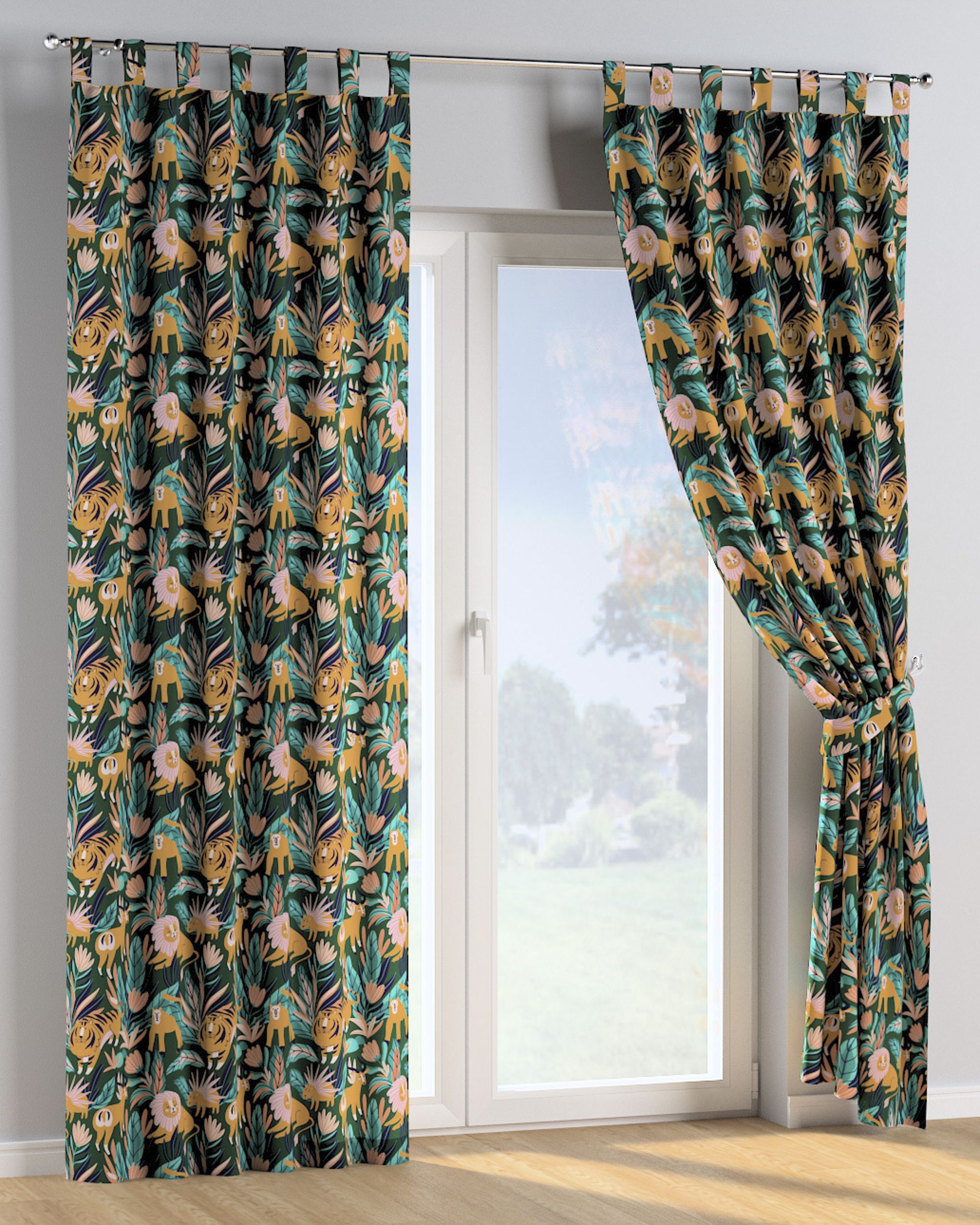 Tab top curtain product colour orange fabric patterned (hover)