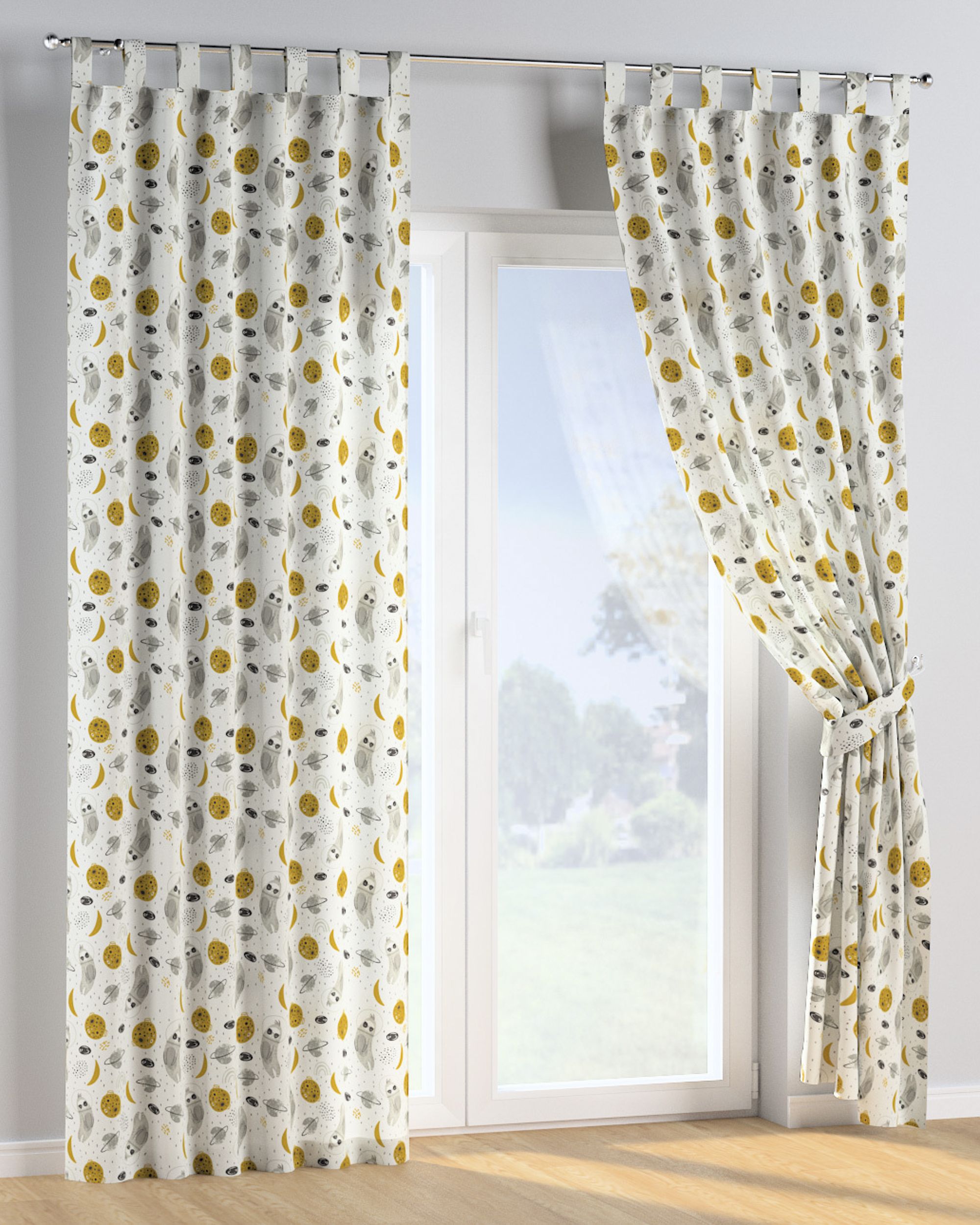 Tab top curtain product colour white fabric patterned (hover)