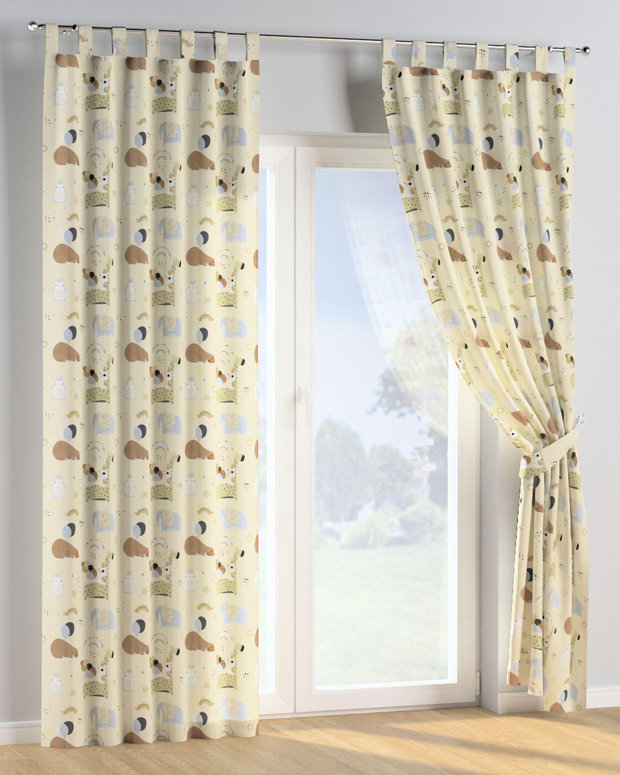 Tab top curtain product colour beige fabric patterned (hover)