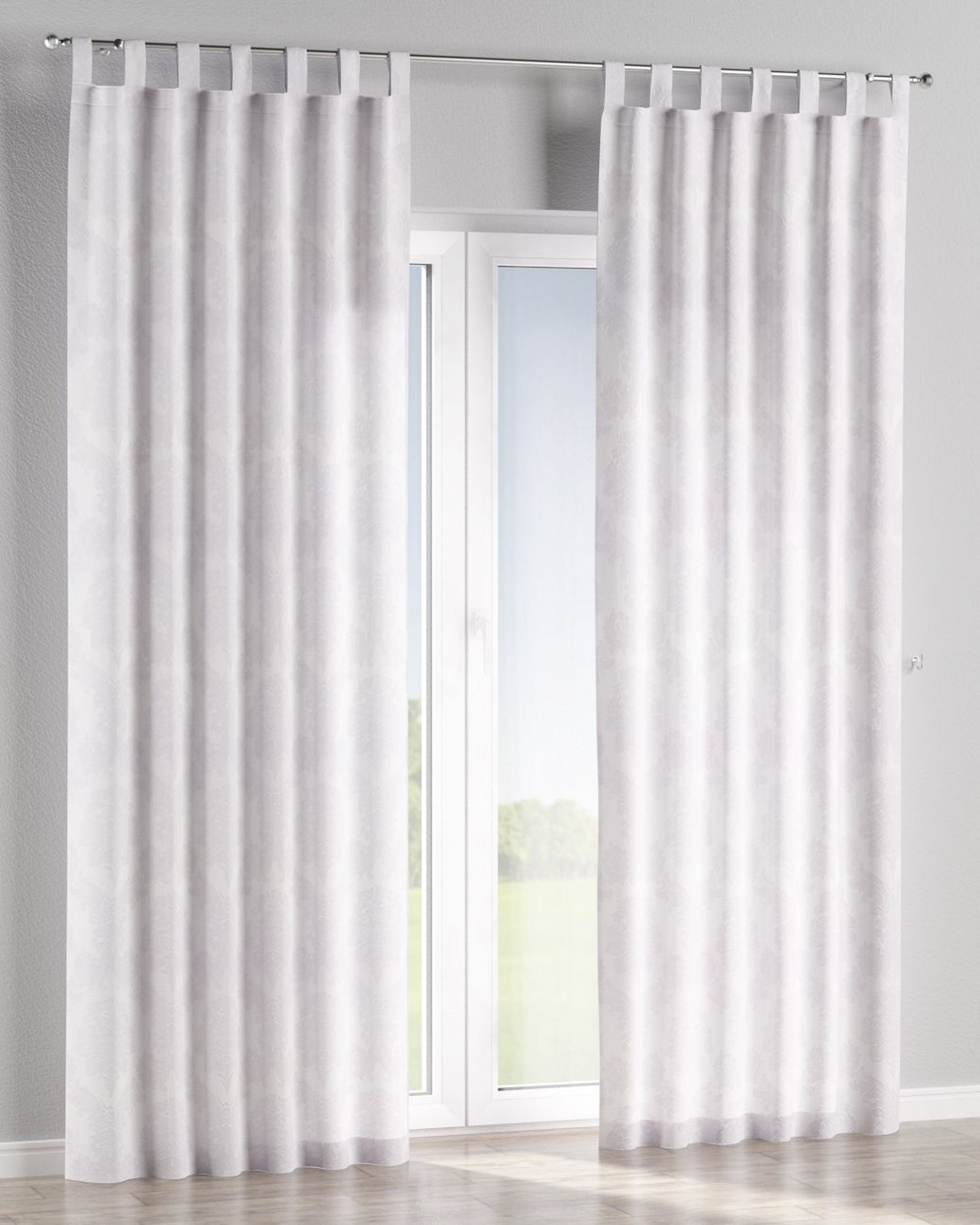 Tab top curtain product colour white fabric gloss, structured, patterned