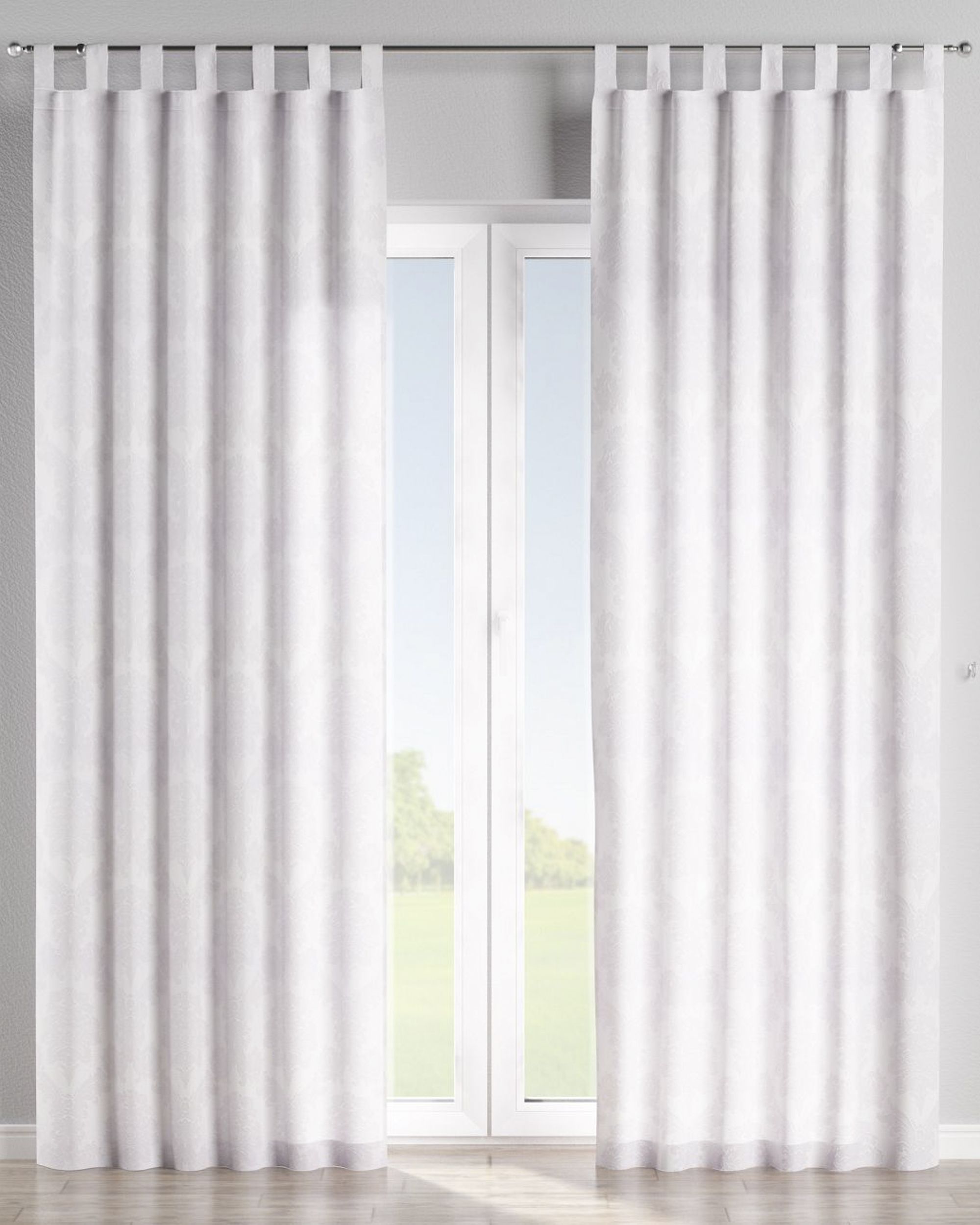 Tab top curtain product colour white fabric gloss, structured, patterned (hover)