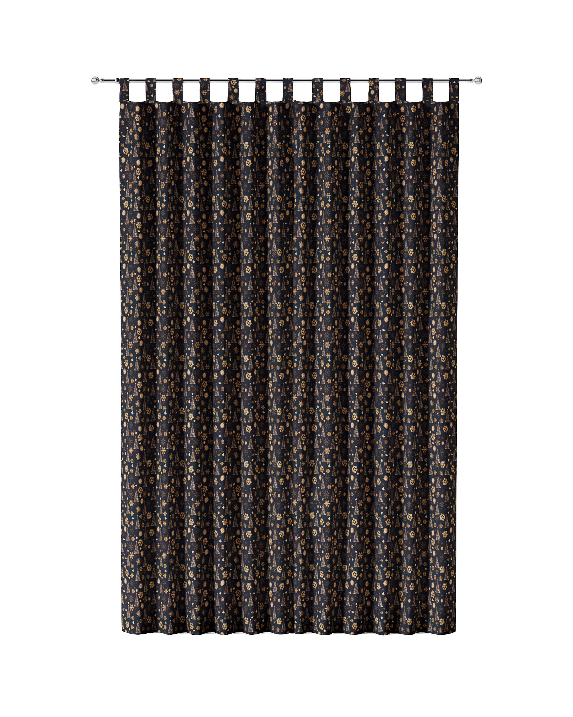 Tab top curtain product colour navy blue fabric patterned (hover)