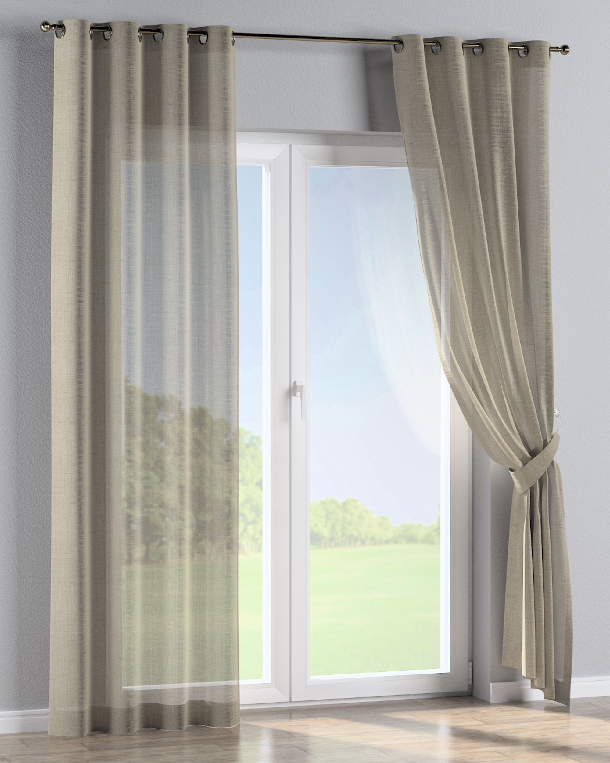 Eyelet curtain product colour beige fabric semi-sheer, gloss, structured (hover)