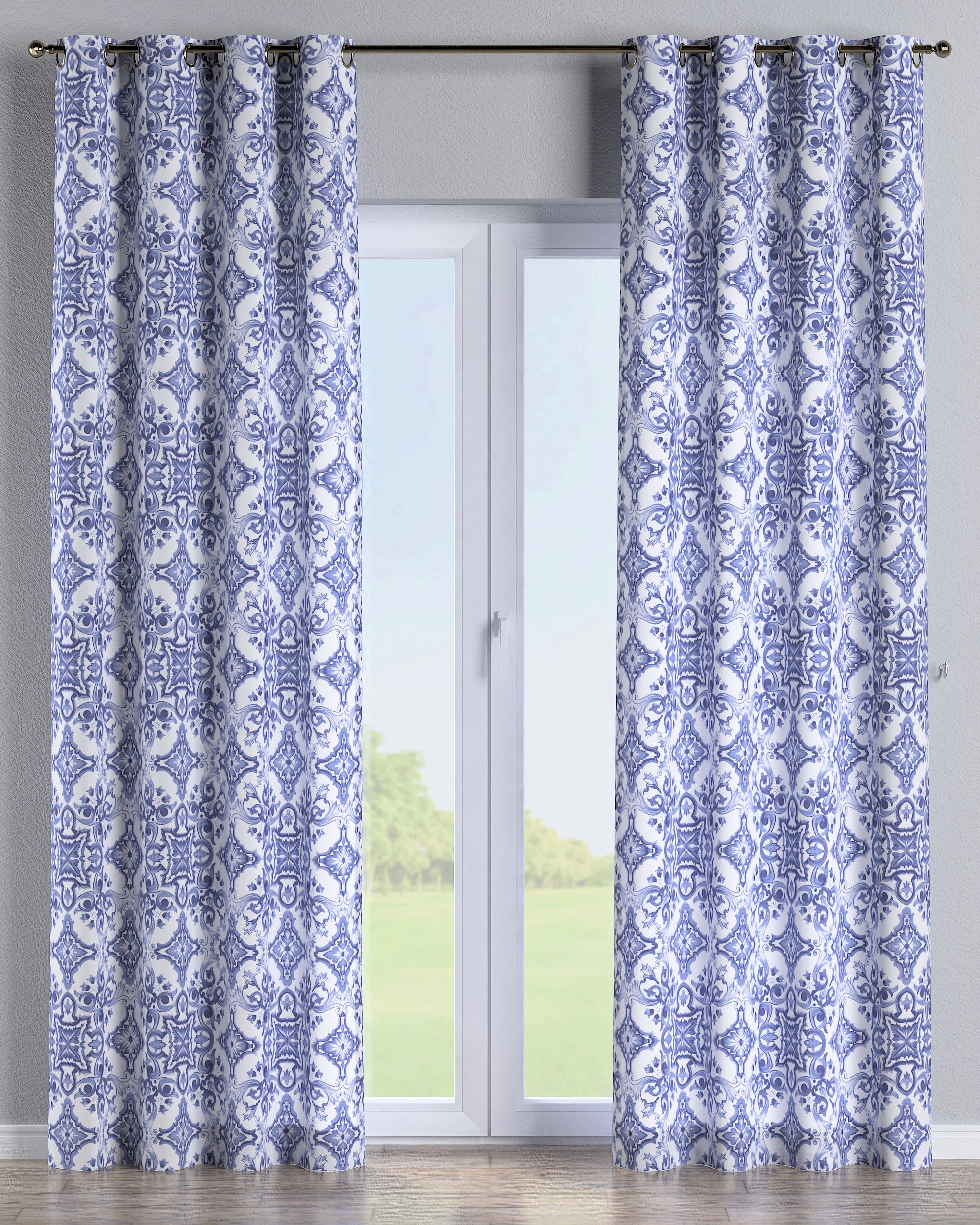 Eyelet curtain product colour blue fabric patterned