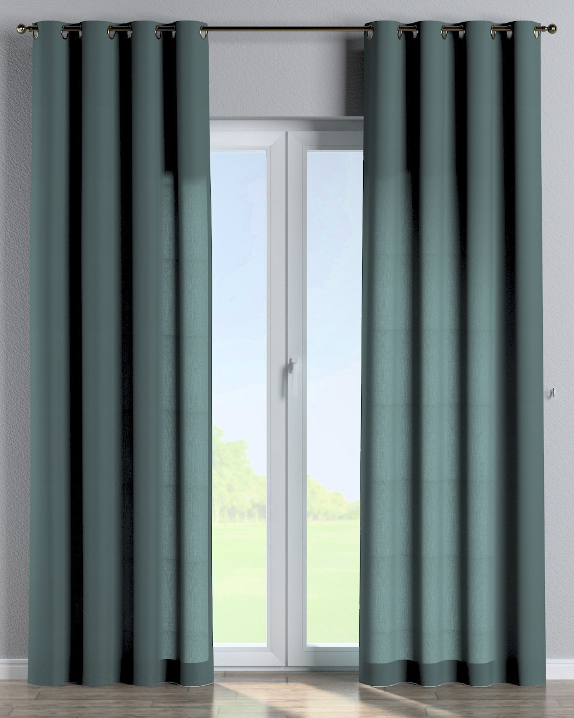 Eyelet curtain product colour green fabric semi-sheer, structured