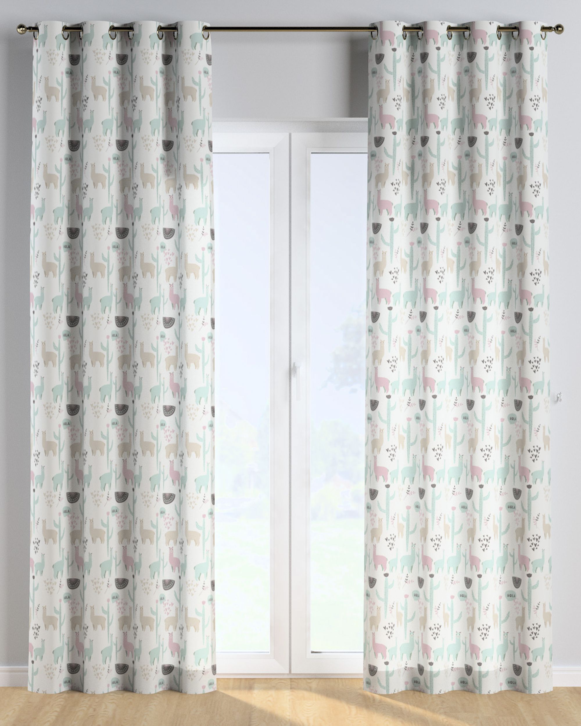 Eyelet curtain product colour green fabric patterned (hover)