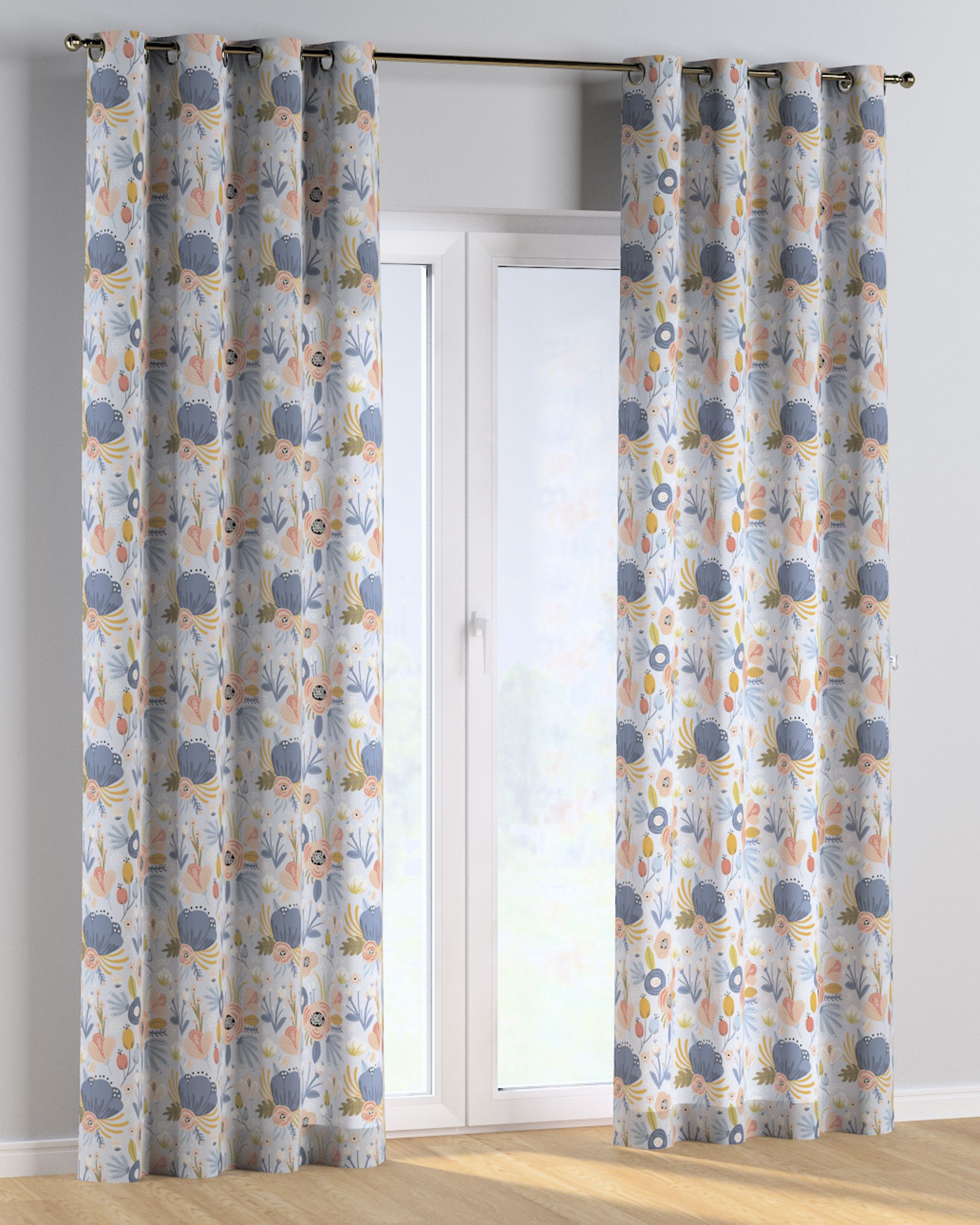 Eyelet curtain product colour blue fabric patterned