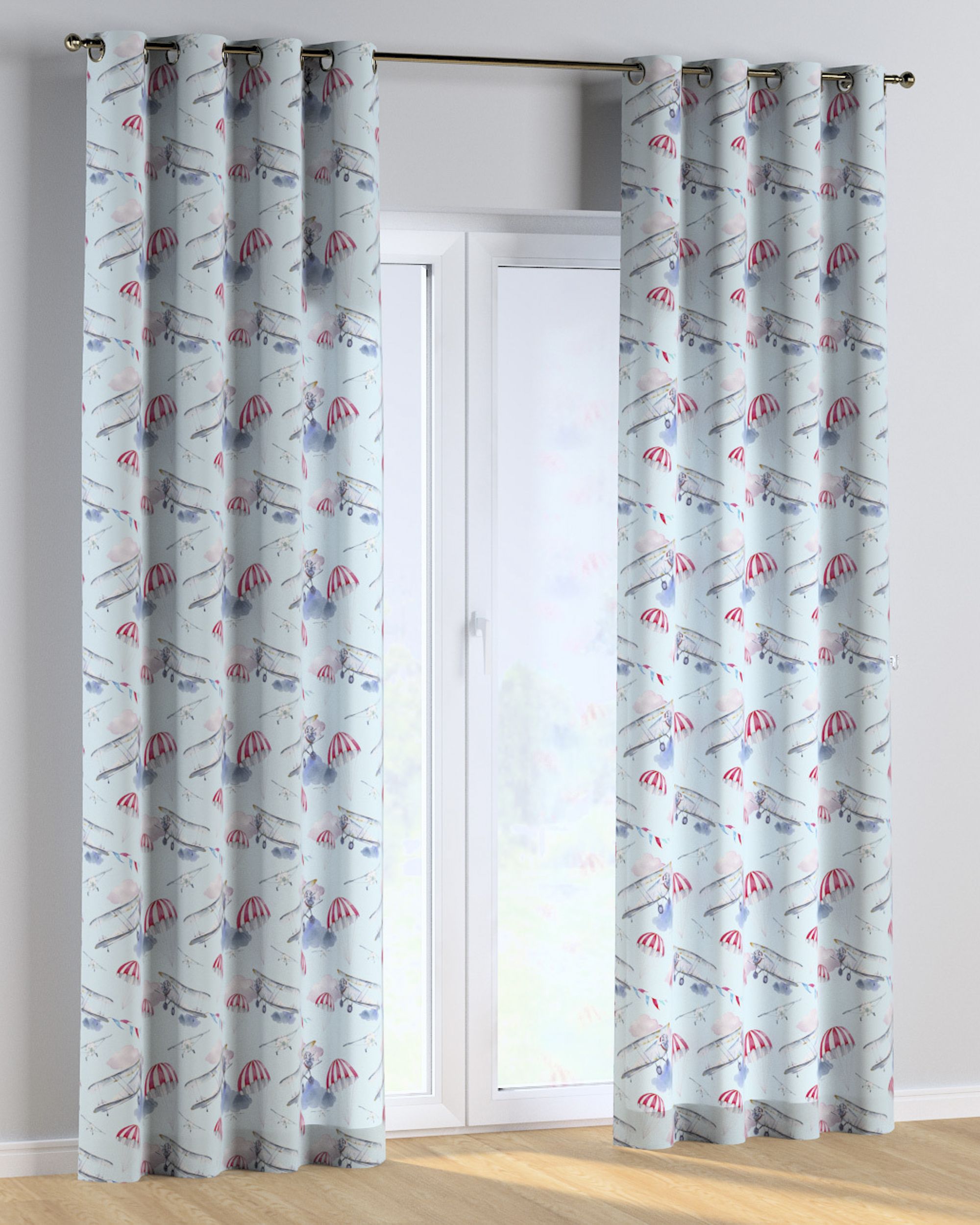Eyelet curtain product colour blue fabric patterned