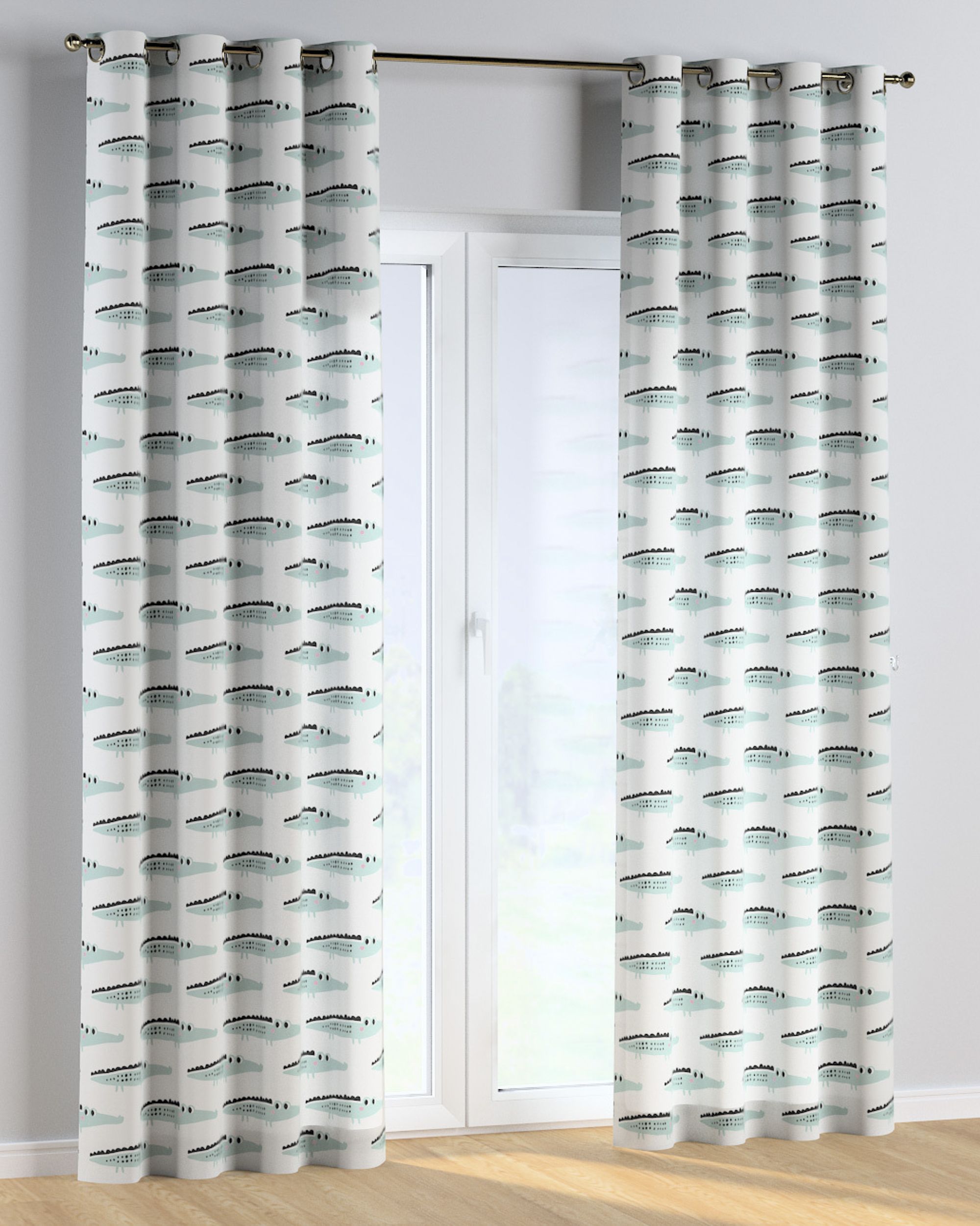 Eyelet curtain product colour green fabric patterned