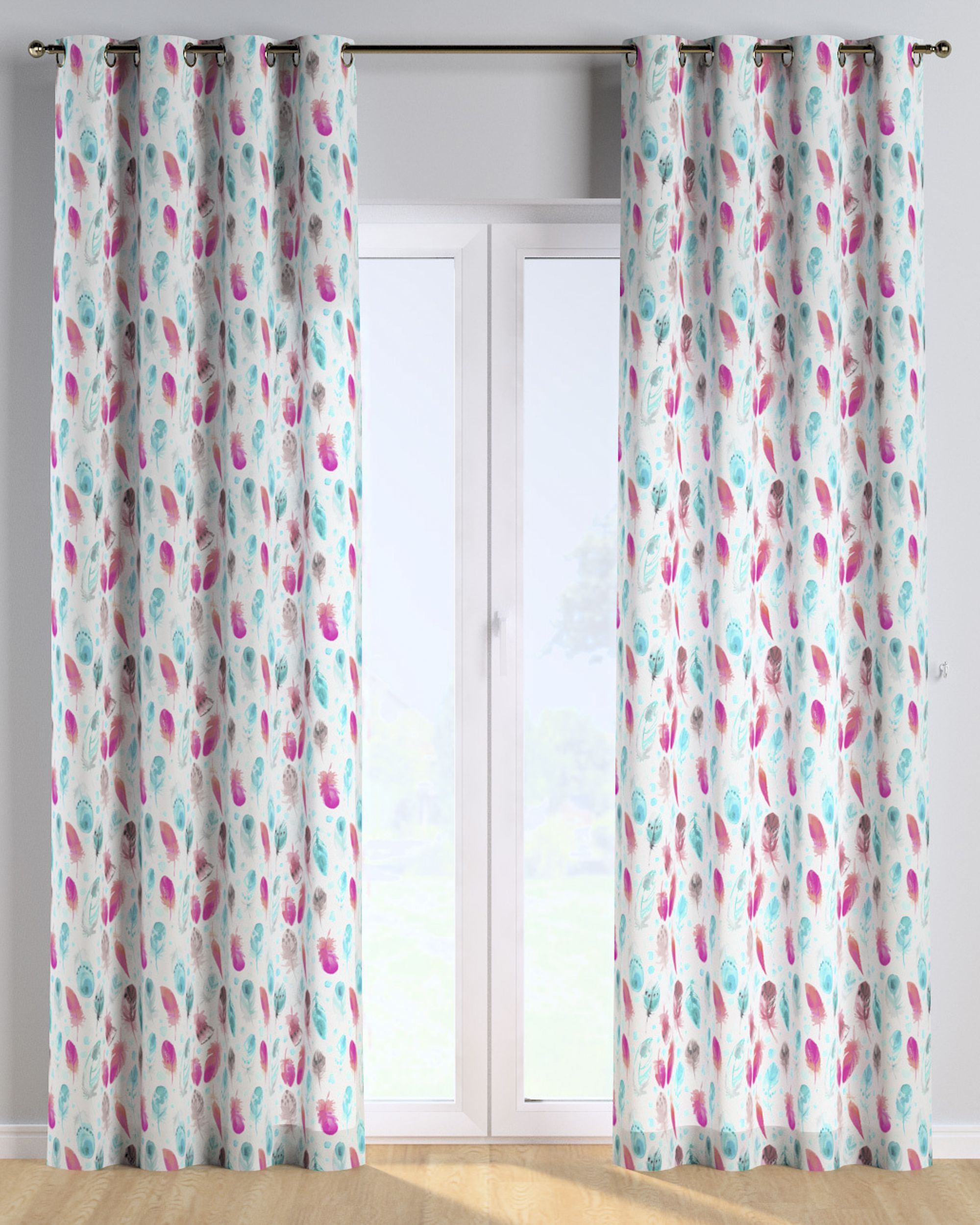 Eyelet curtain product colour blue fabric patterned (hover)