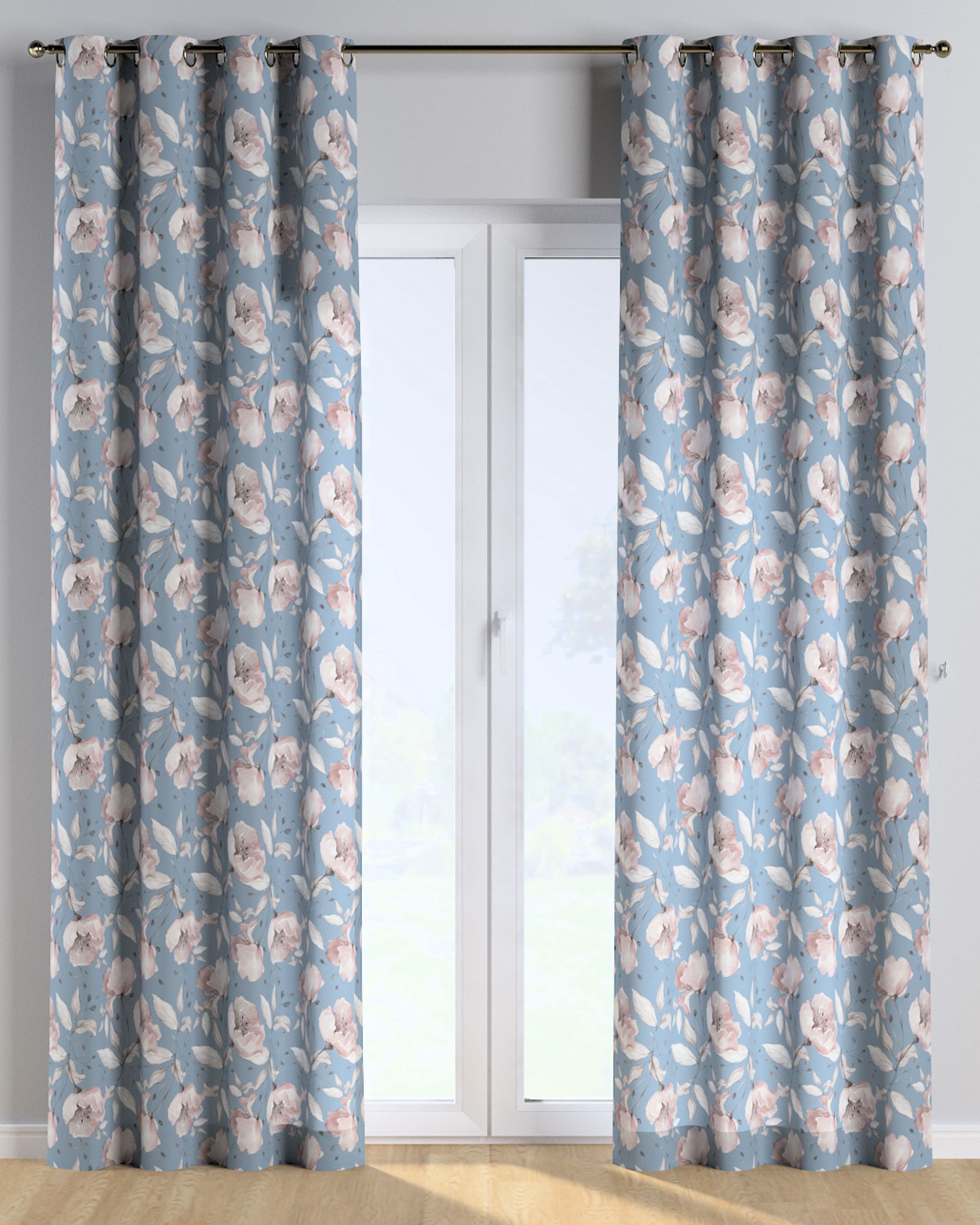 Eyelet curtain product colour blue fabric patterned (hover)
