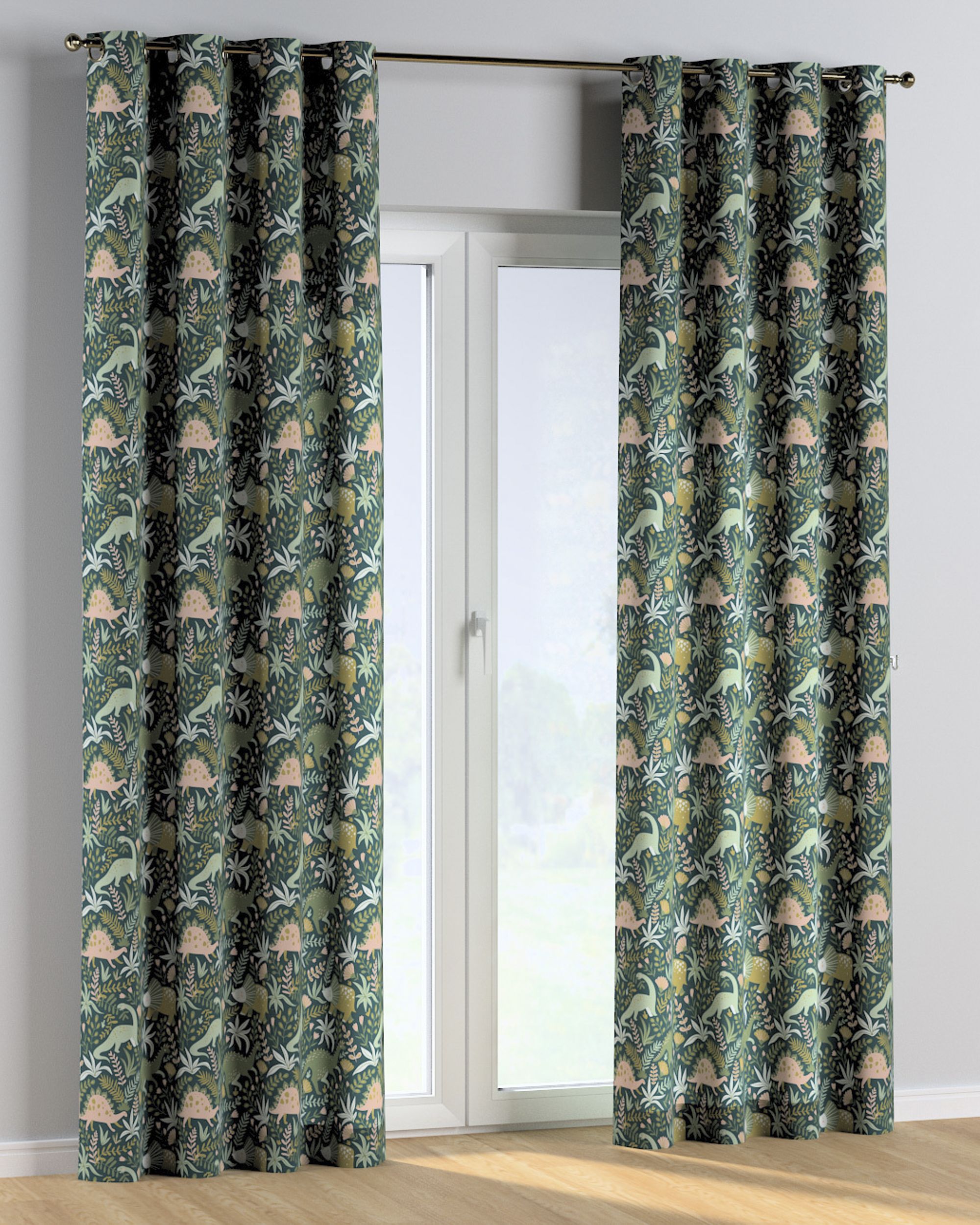 Eyelet curtain product colour green fabric patterned