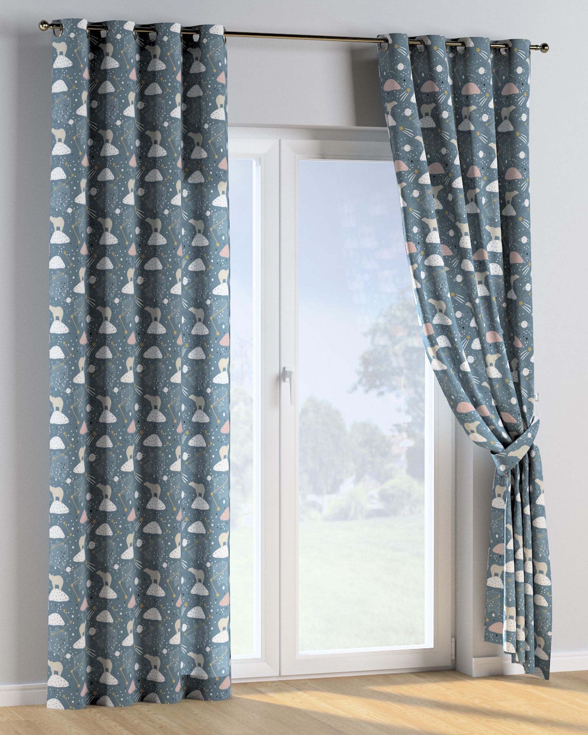 Eyelet curtain product colour blue fabric patterned (hover)