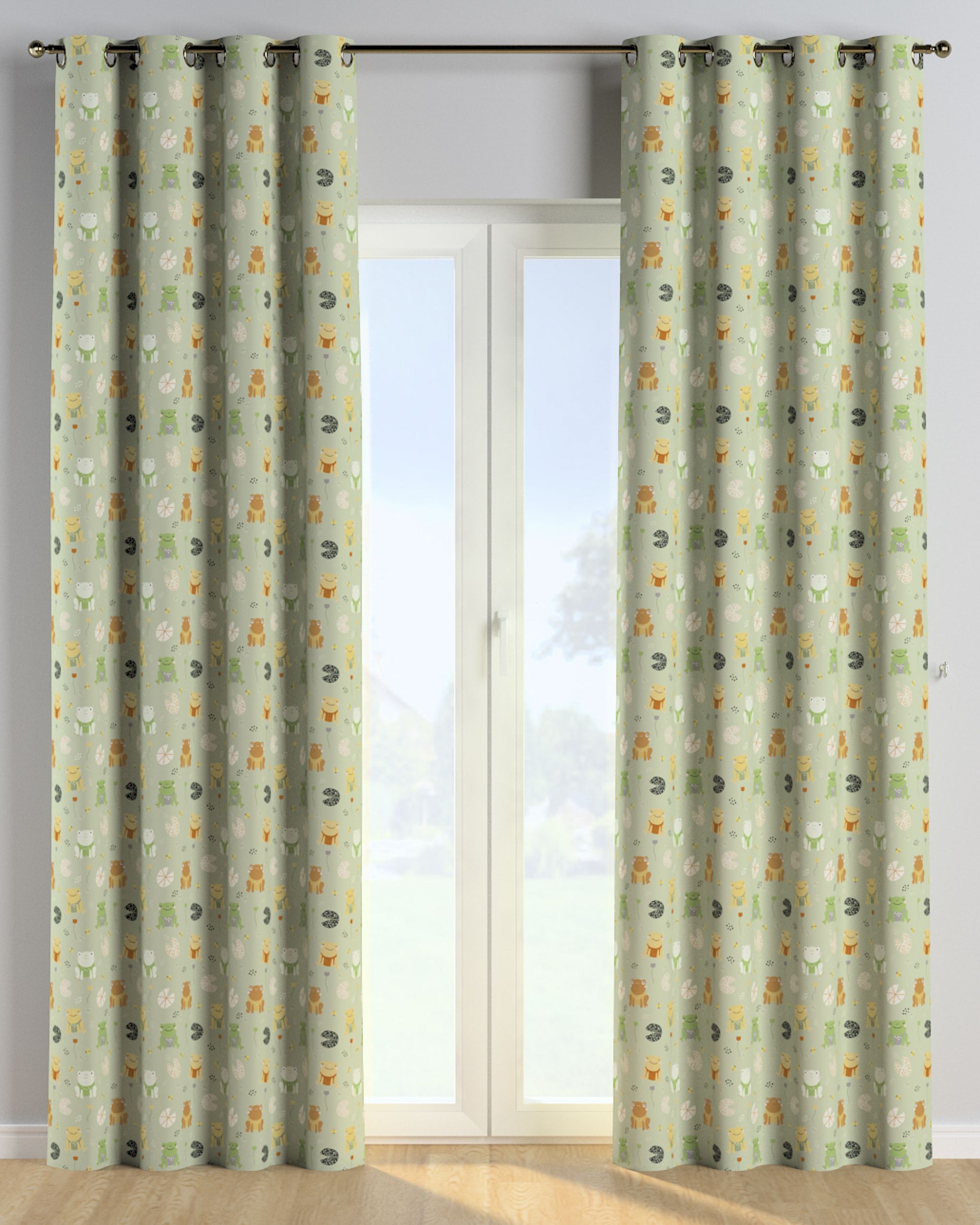 Eyelet curtain product colour green fabric patterned
