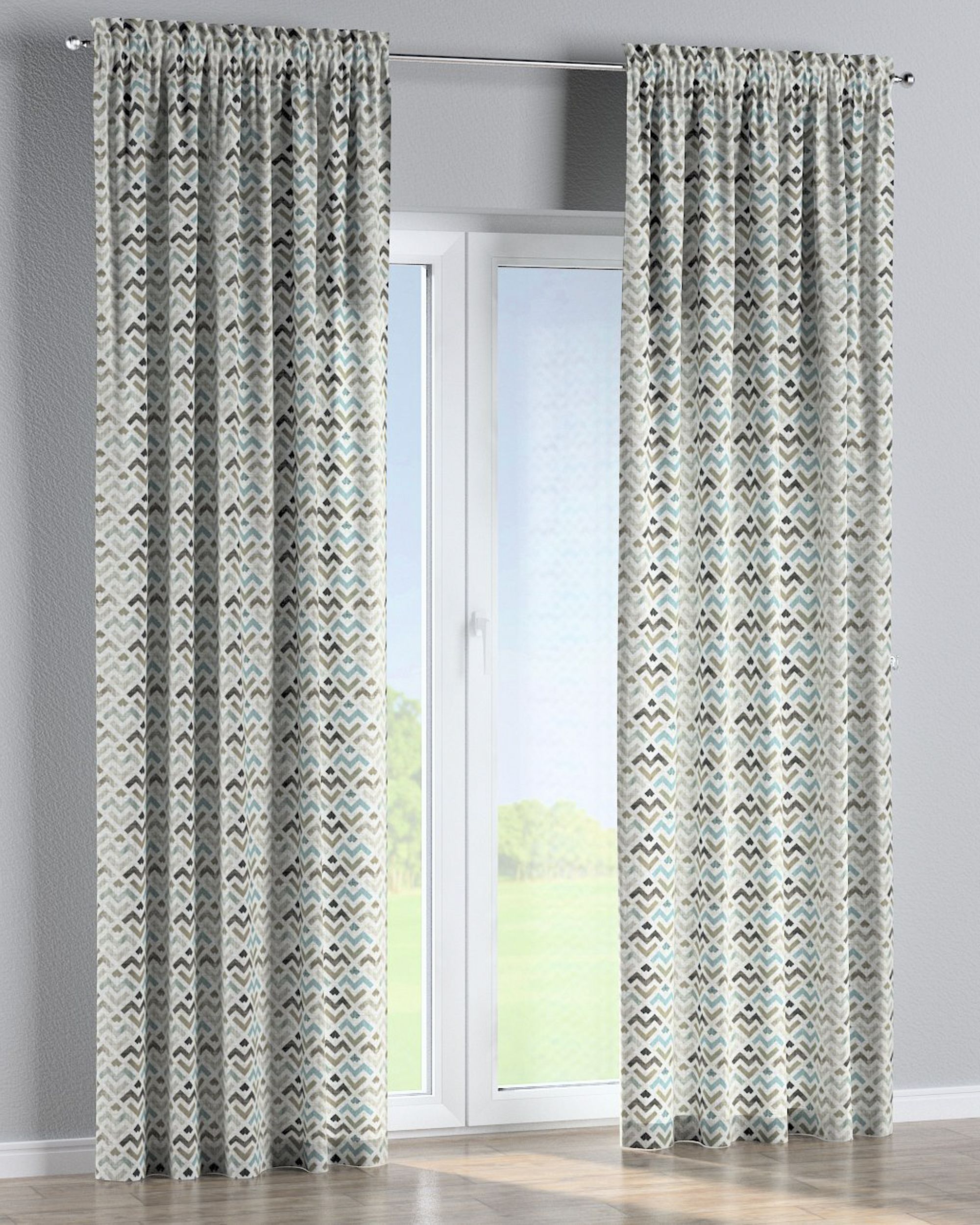Slot and frill curtain product colour brown fabric patterned