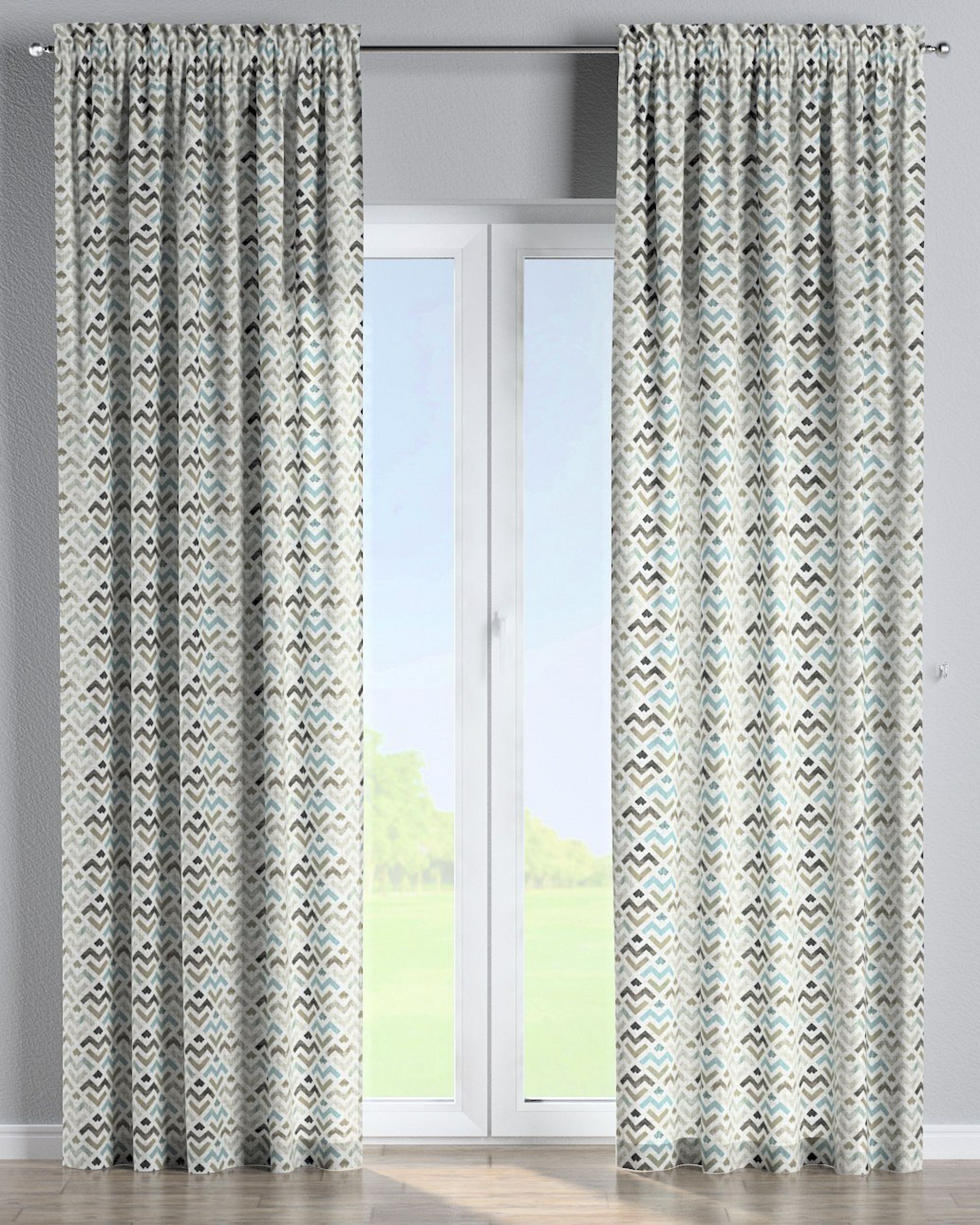 Slot and frill curtain product colour brown fabric patterned (hover)
