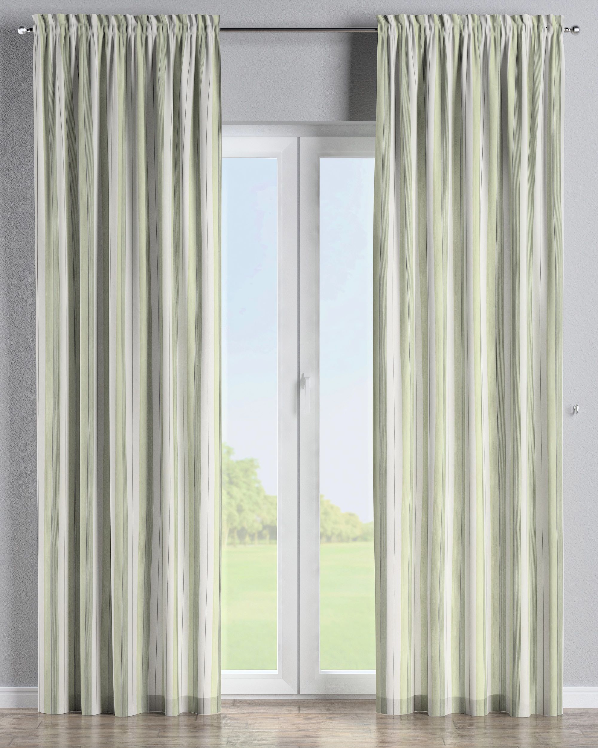 Slot and frill curtain product colour green fabric structured, patterned