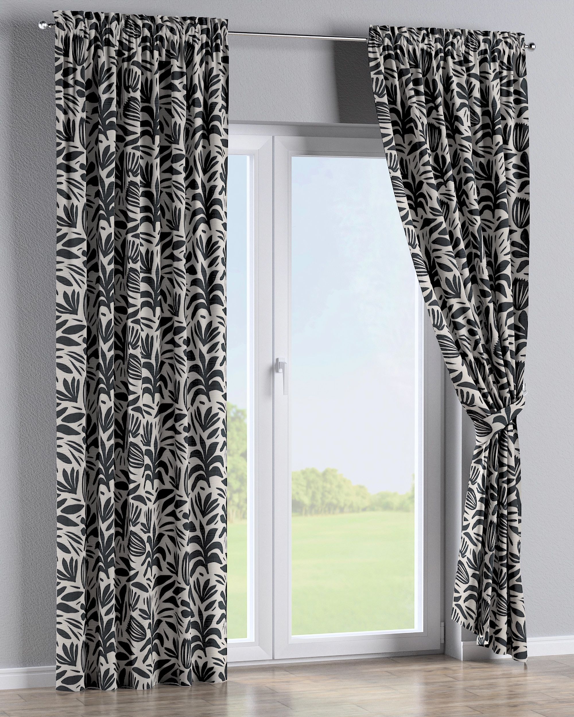 Slot and frill curtain product colour black fabric structured, patterned (hover)