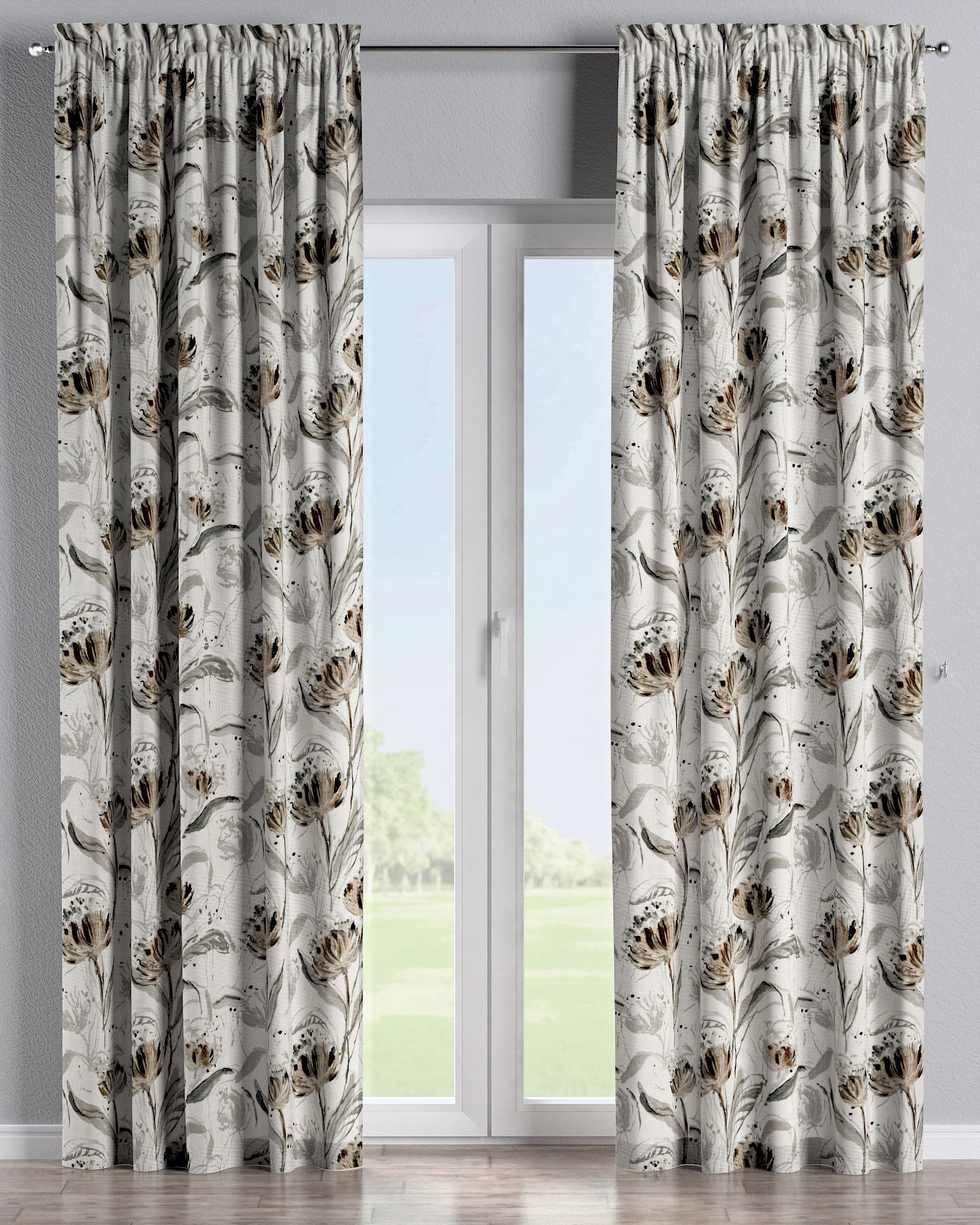 Slot and frill curtain product colour grey fabric structured, patterned