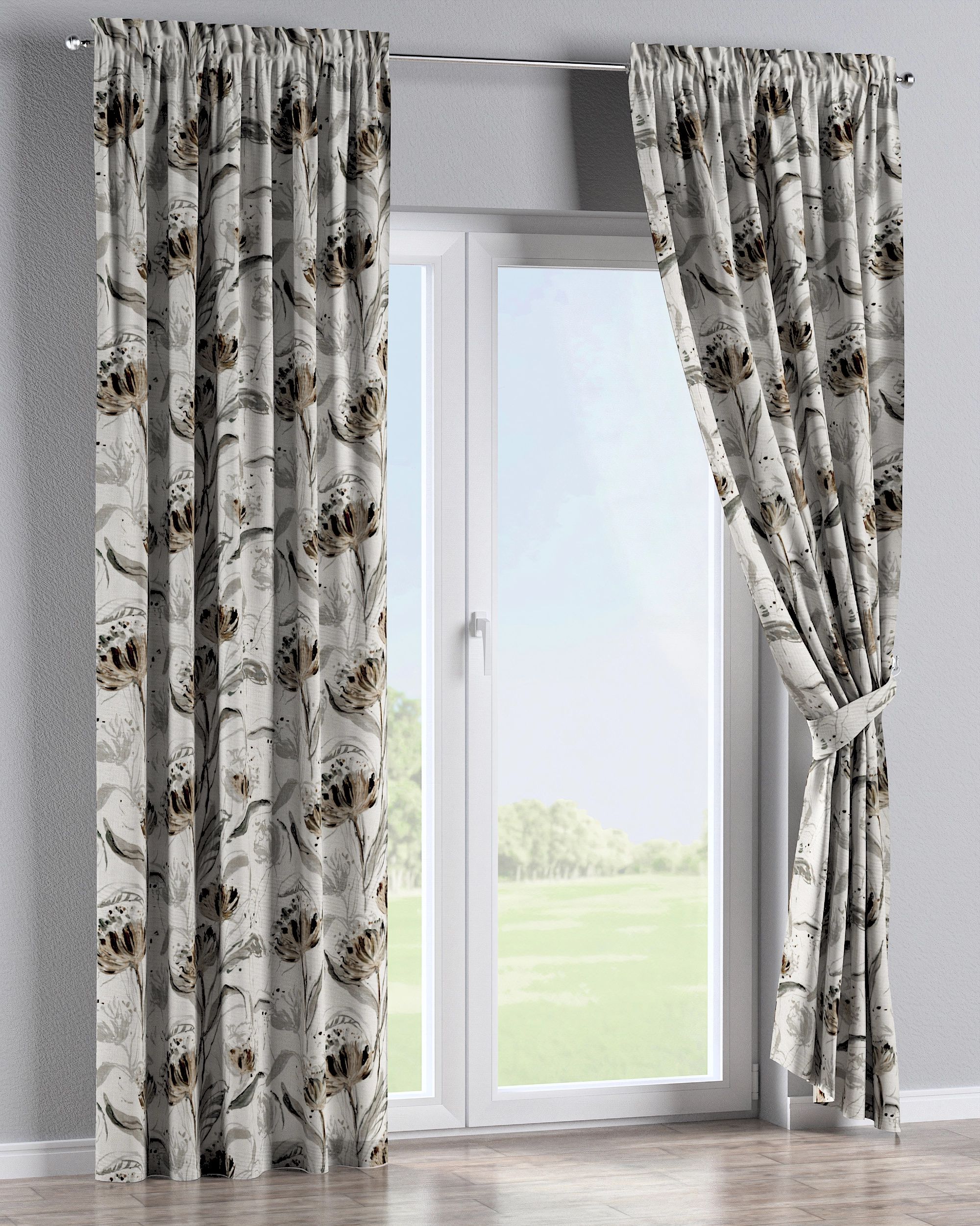 Slot and frill curtain product colour grey fabric structured, patterned (hover)
