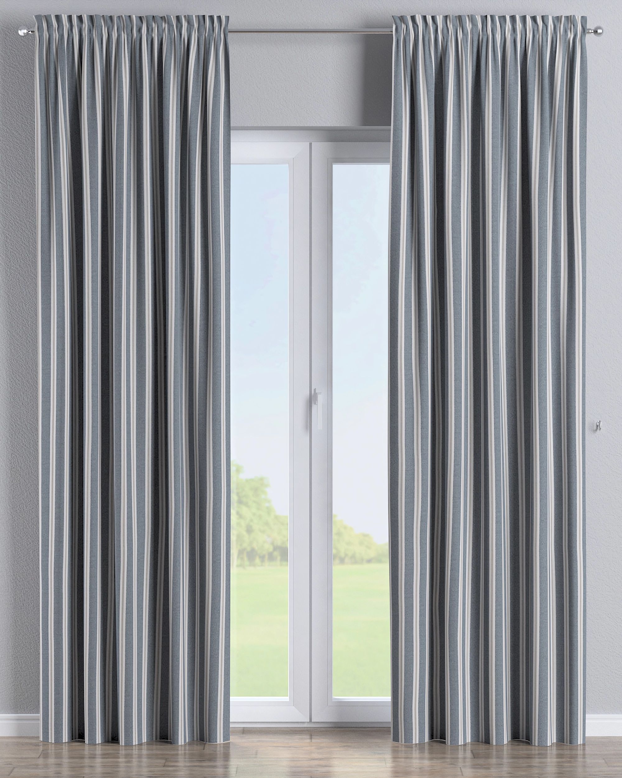 Slot and frill curtain product colour blue fabric structured, patterned