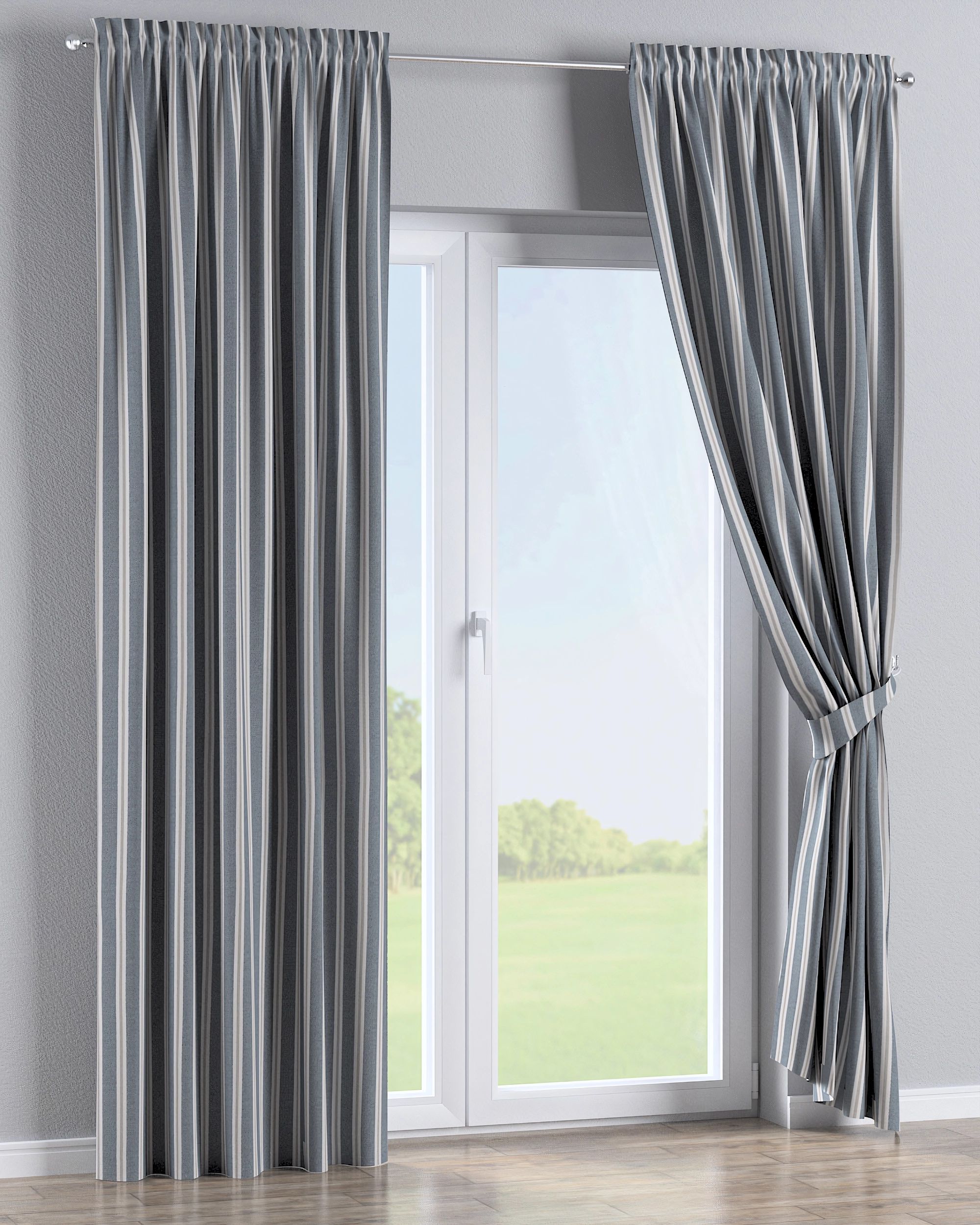 Slot and frill curtain product colour blue fabric structured, patterned (hover)