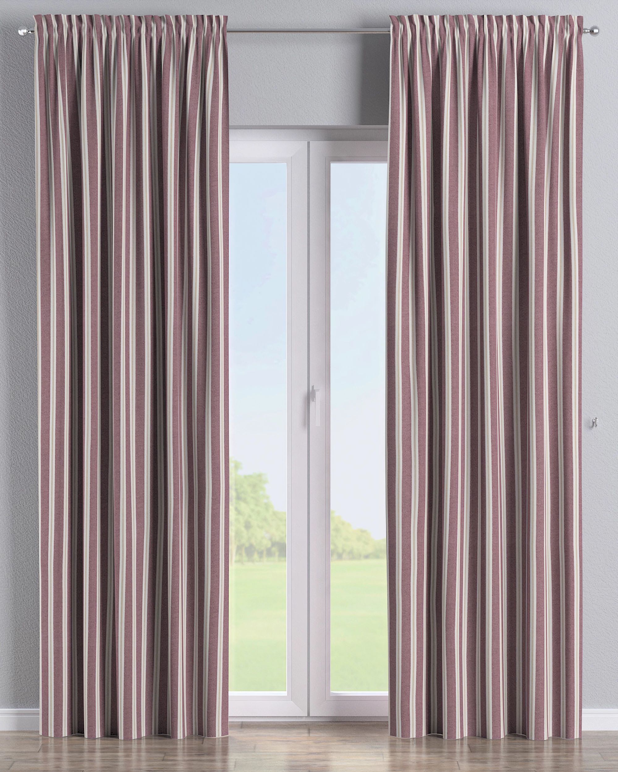 Slot and frill curtain product colour red fabric structured, patterned