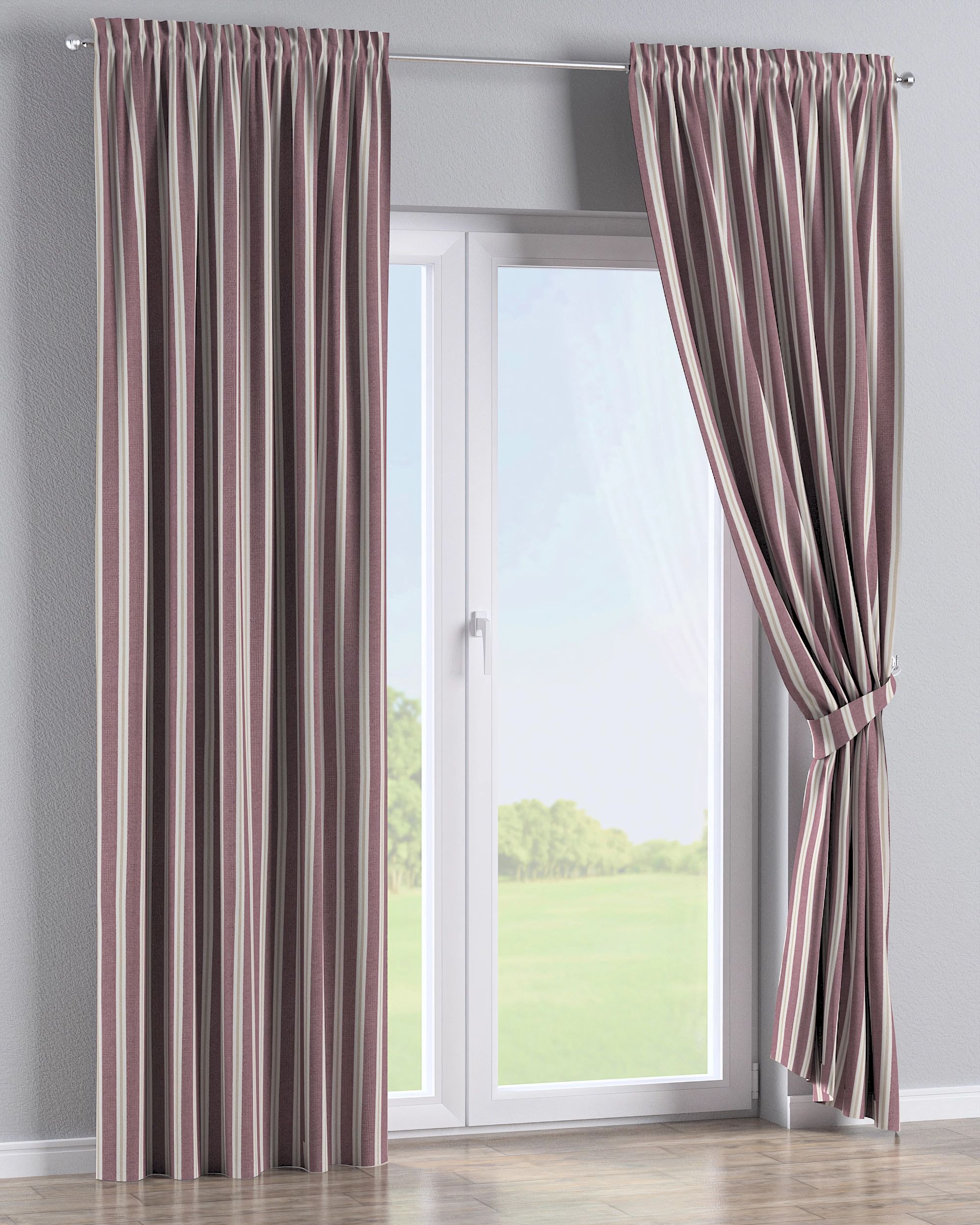 Slot and frill curtain product colour red fabric structured, patterned (hover)
