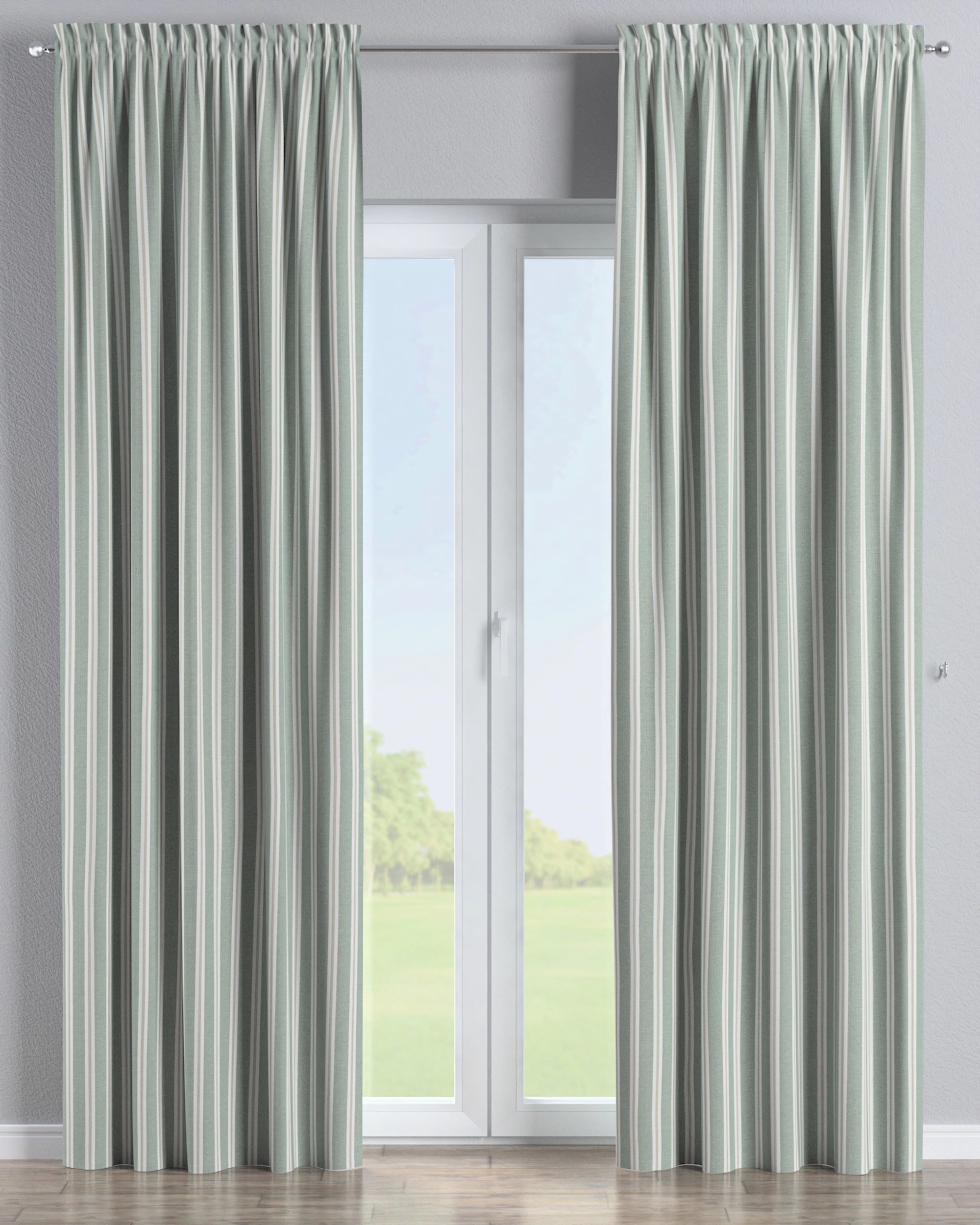 Slot and frill curtain product colour green fabric structured, patterned