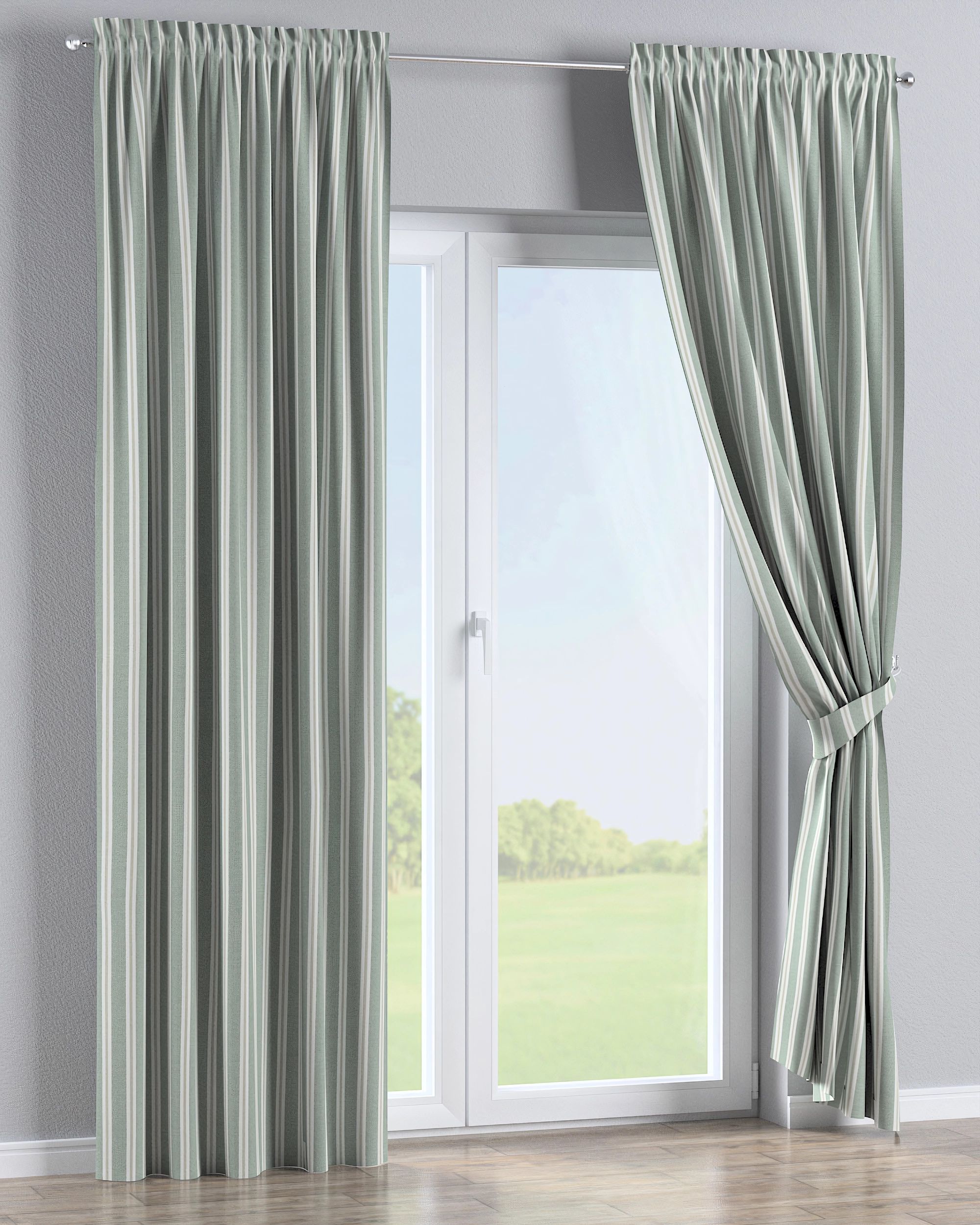 Slot and frill curtain product colour green fabric structured, patterned (hover)