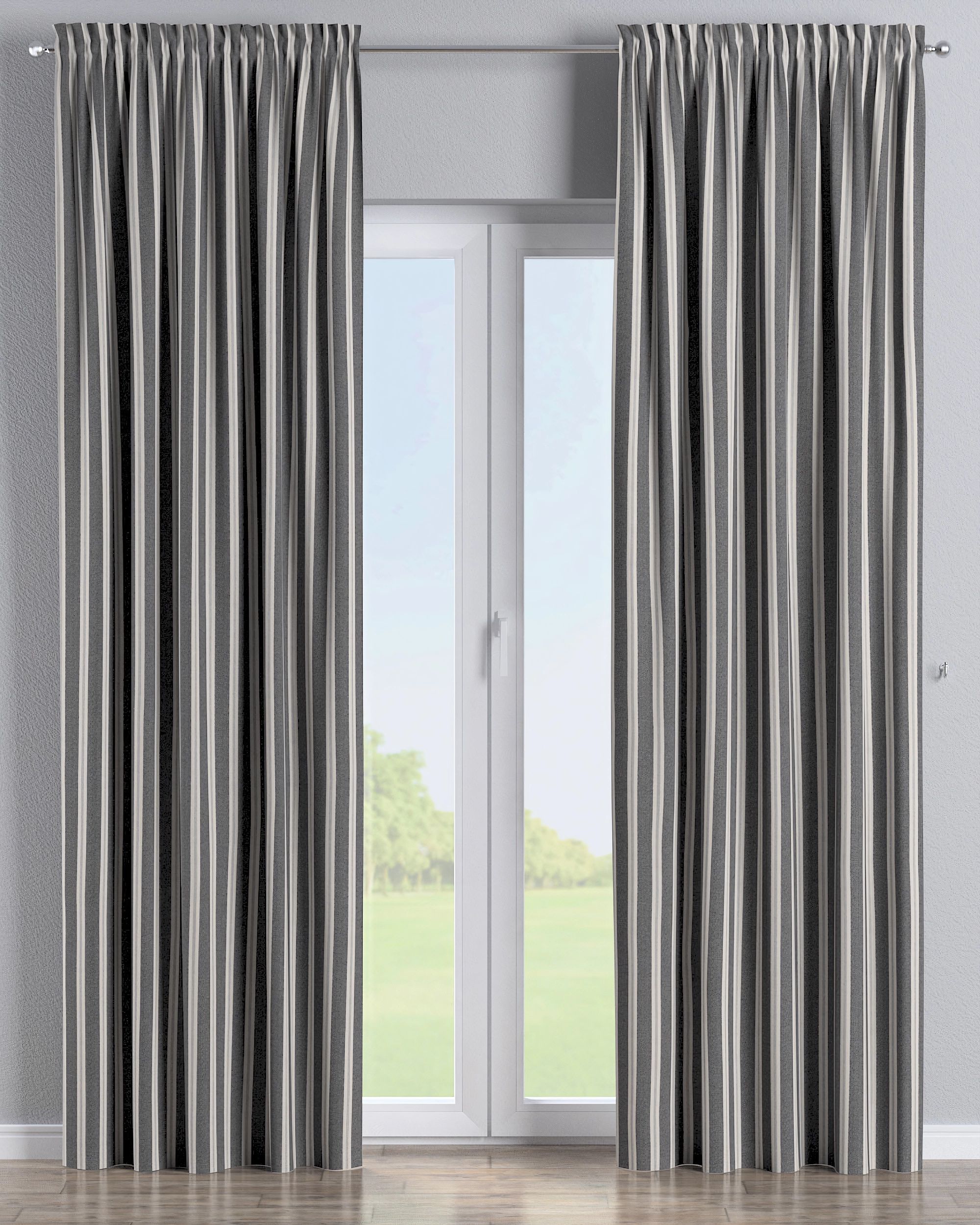 Slot and frill curtain product colour black fabric structured, patterned