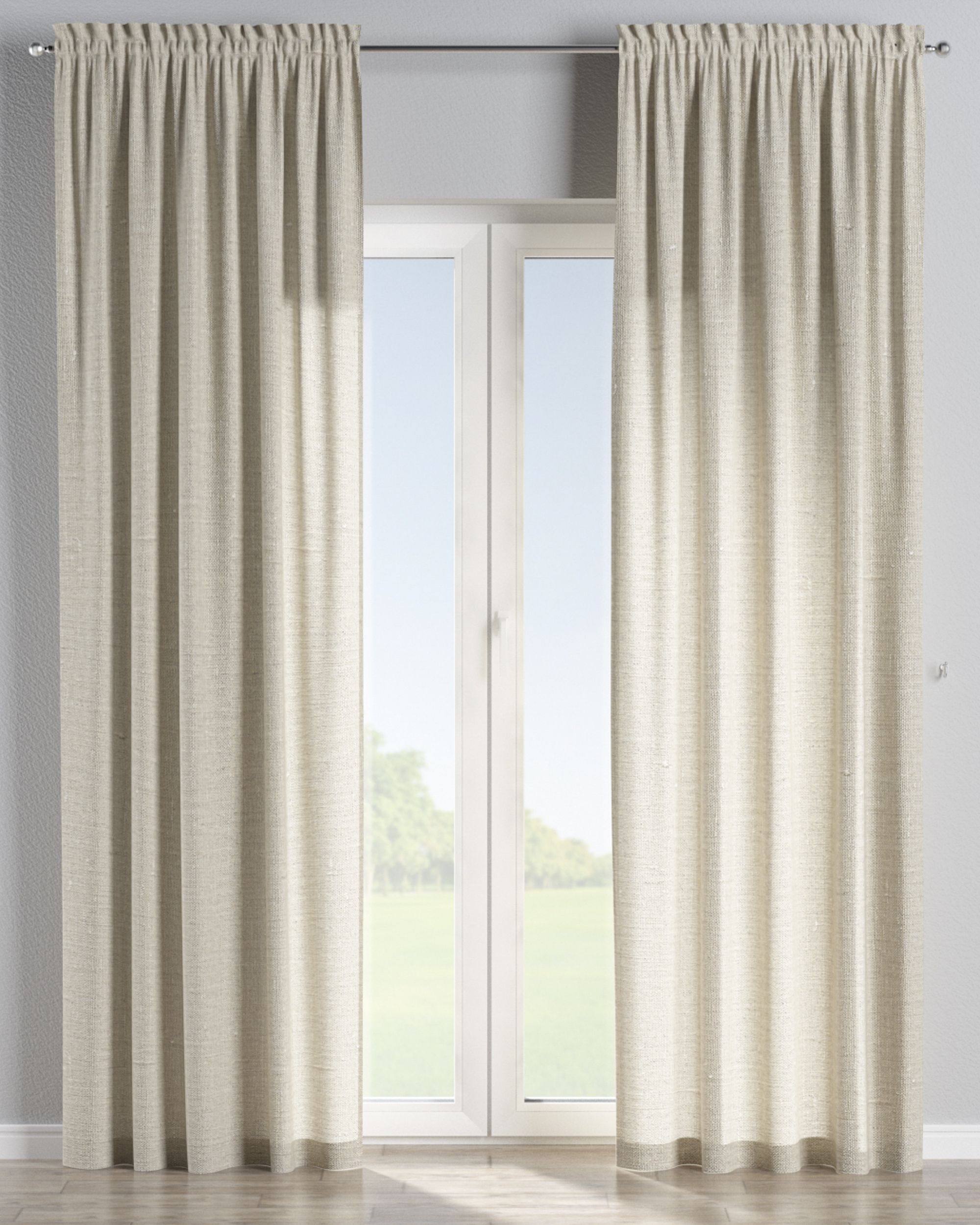 Slot and frill curtain product colour beige fabric semi-sheer, structured (hover)