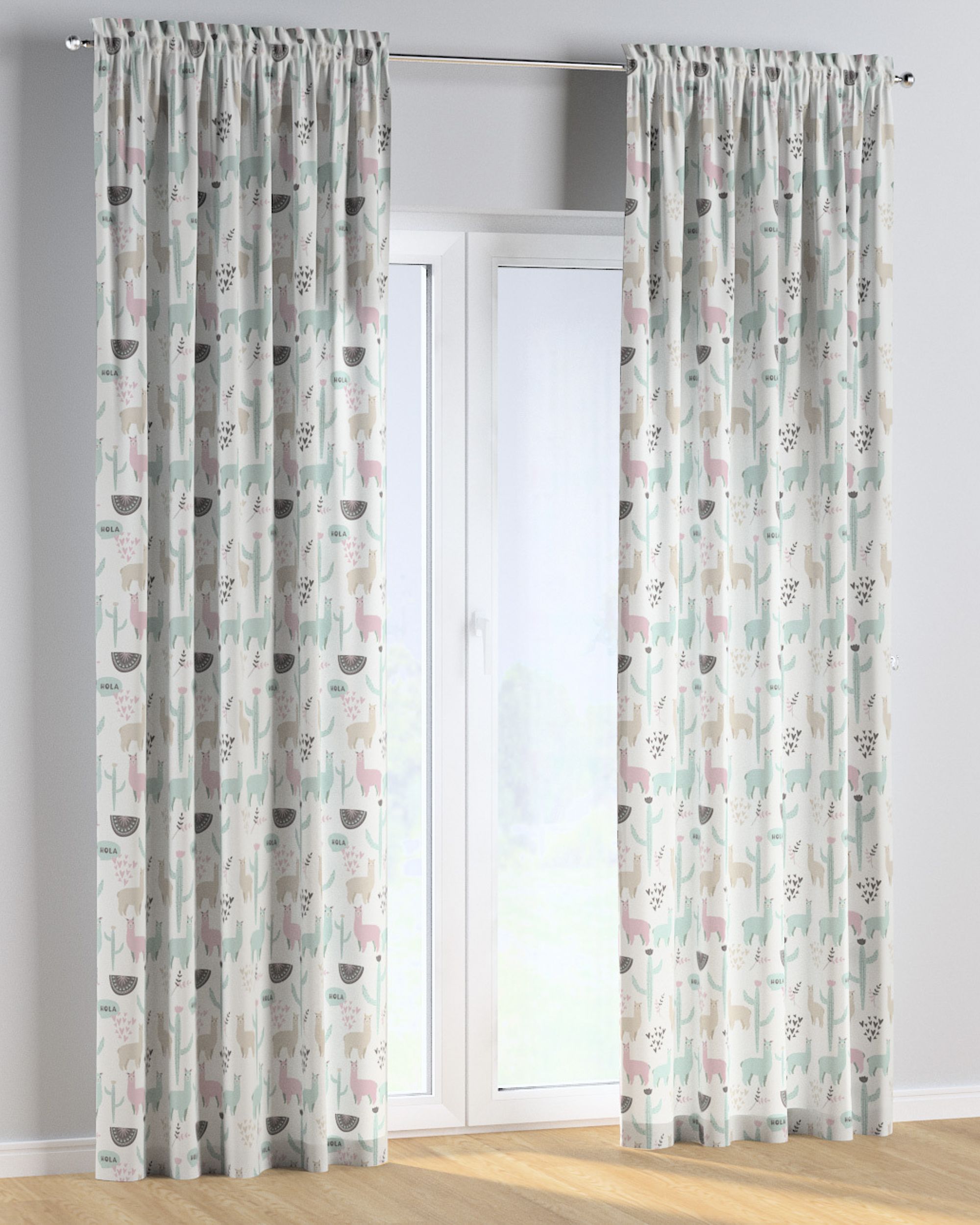 Slot and frill curtain product colour green fabric patterned