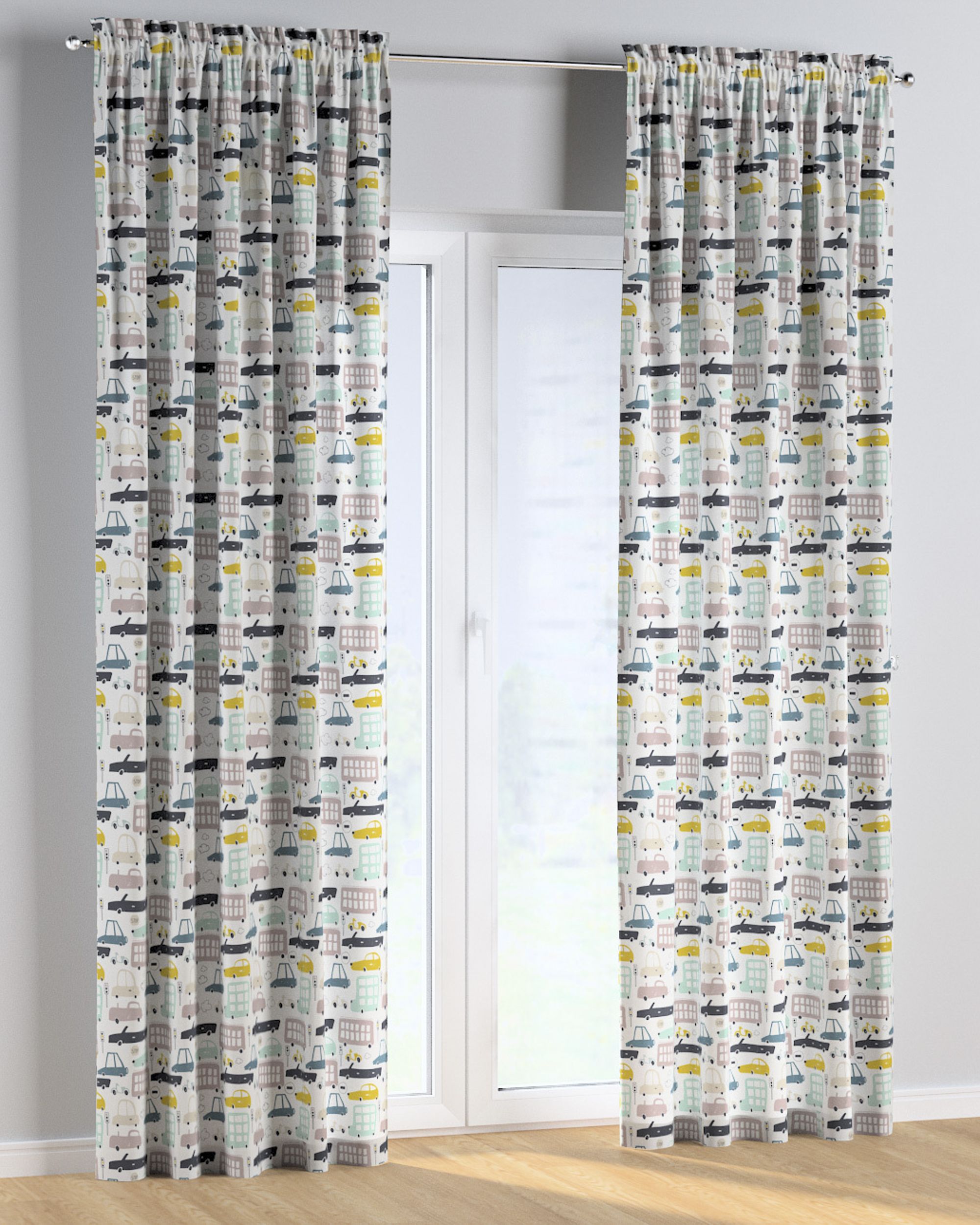 Slot and frill curtain product colour beige fabric patterned