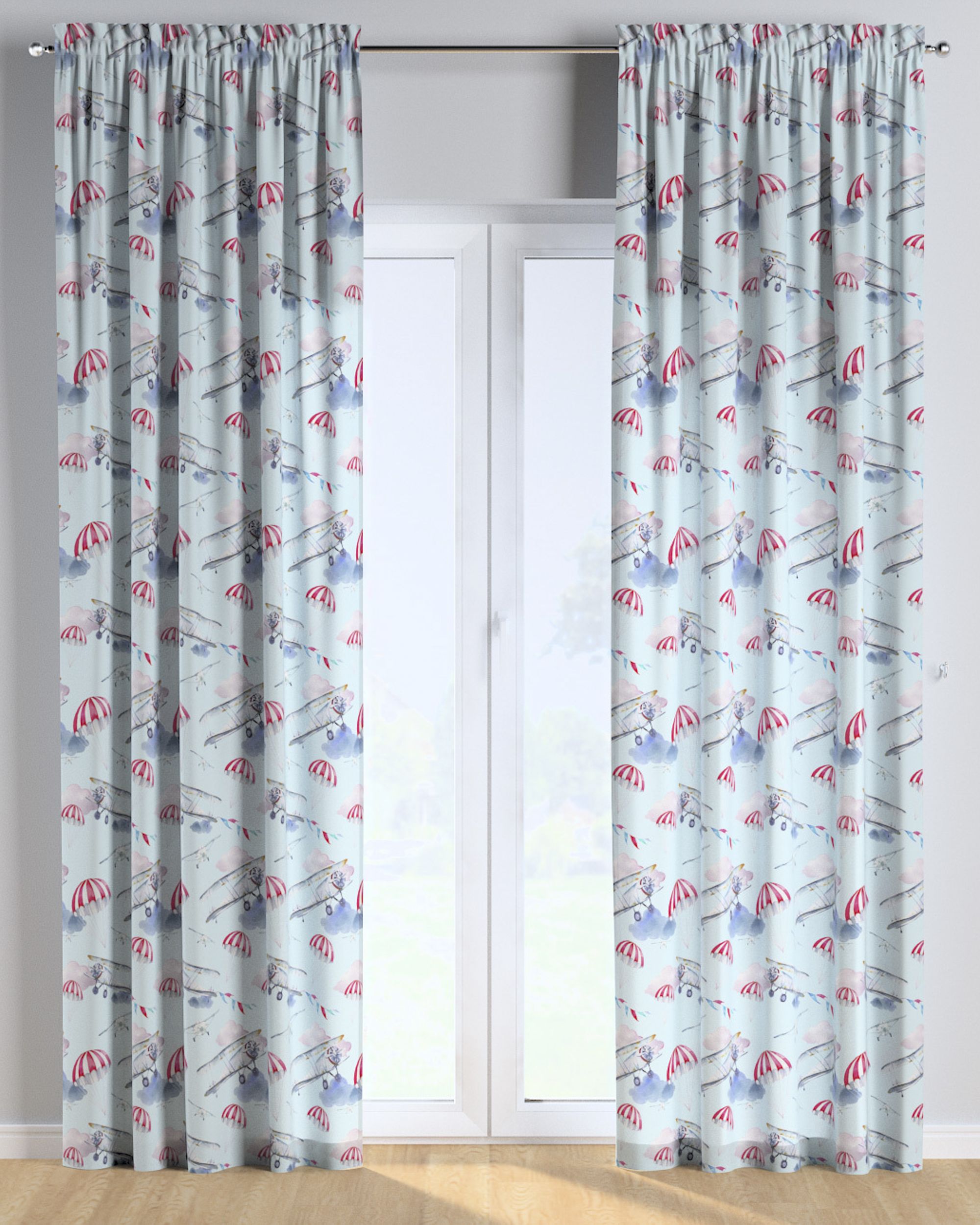 Slot and frill curtain product colour blue fabric patterned (hover)
