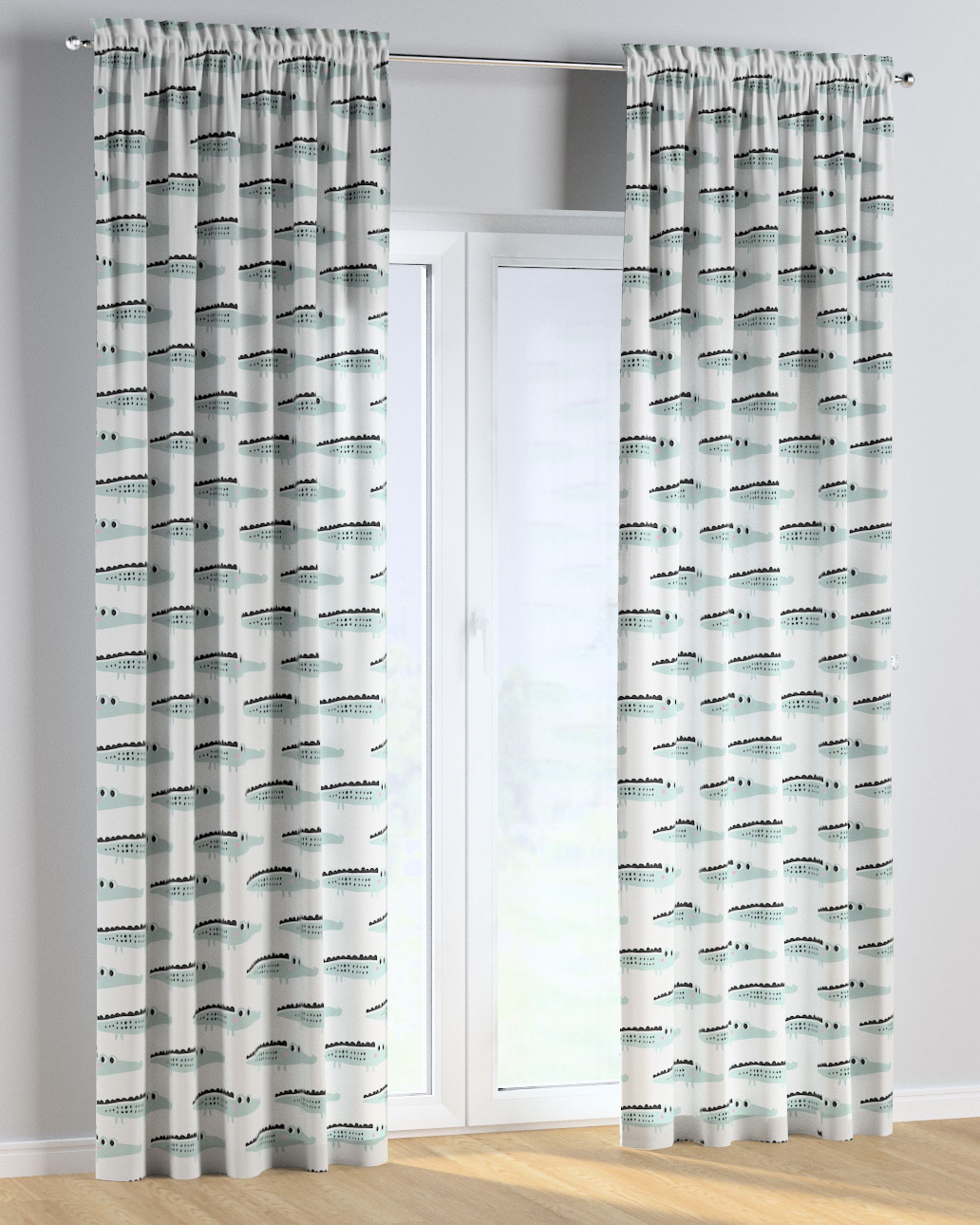 Slot and frill curtain product colour green fabric patterned