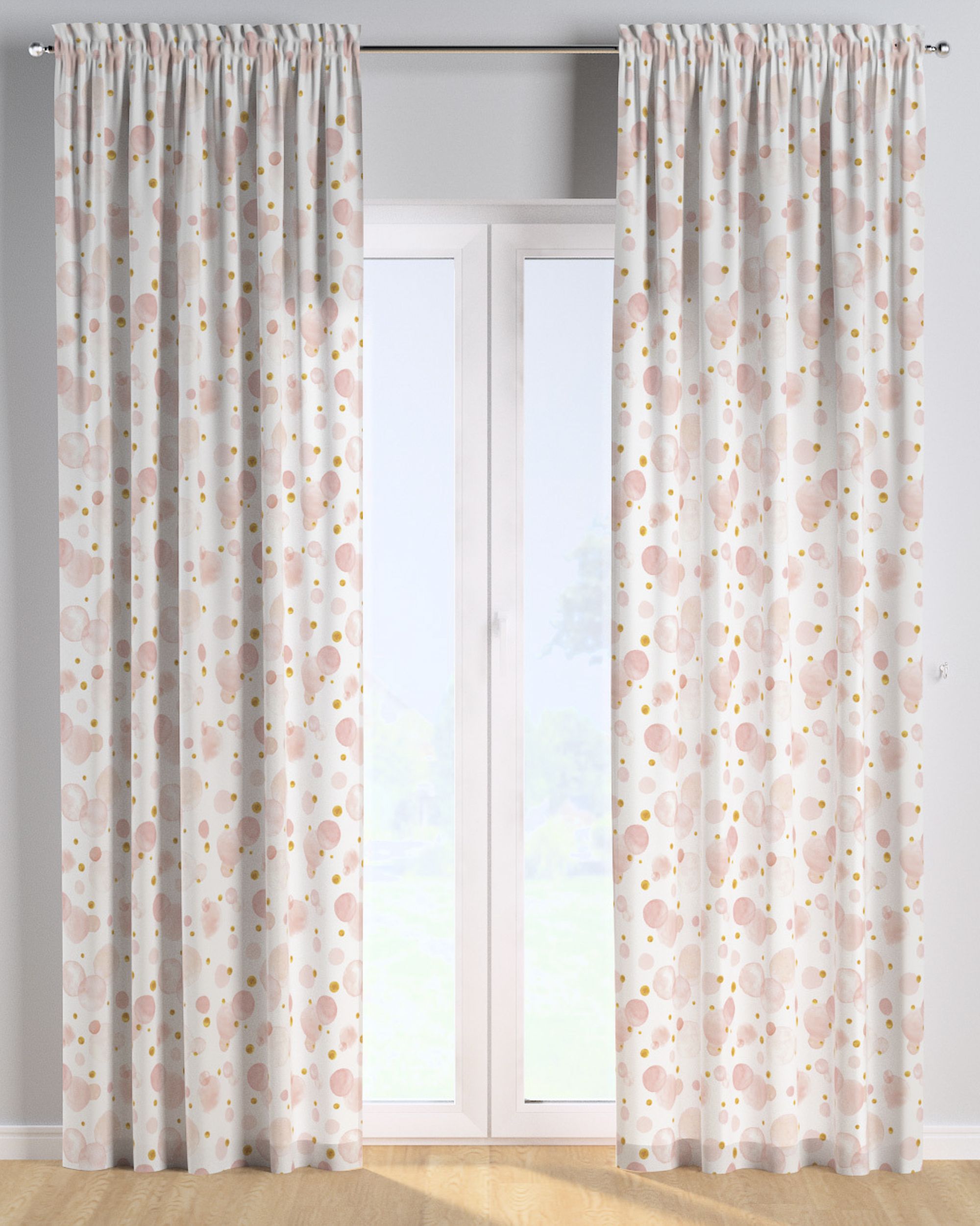 Slot and frill curtain product colour pink fabric patterned (hover)