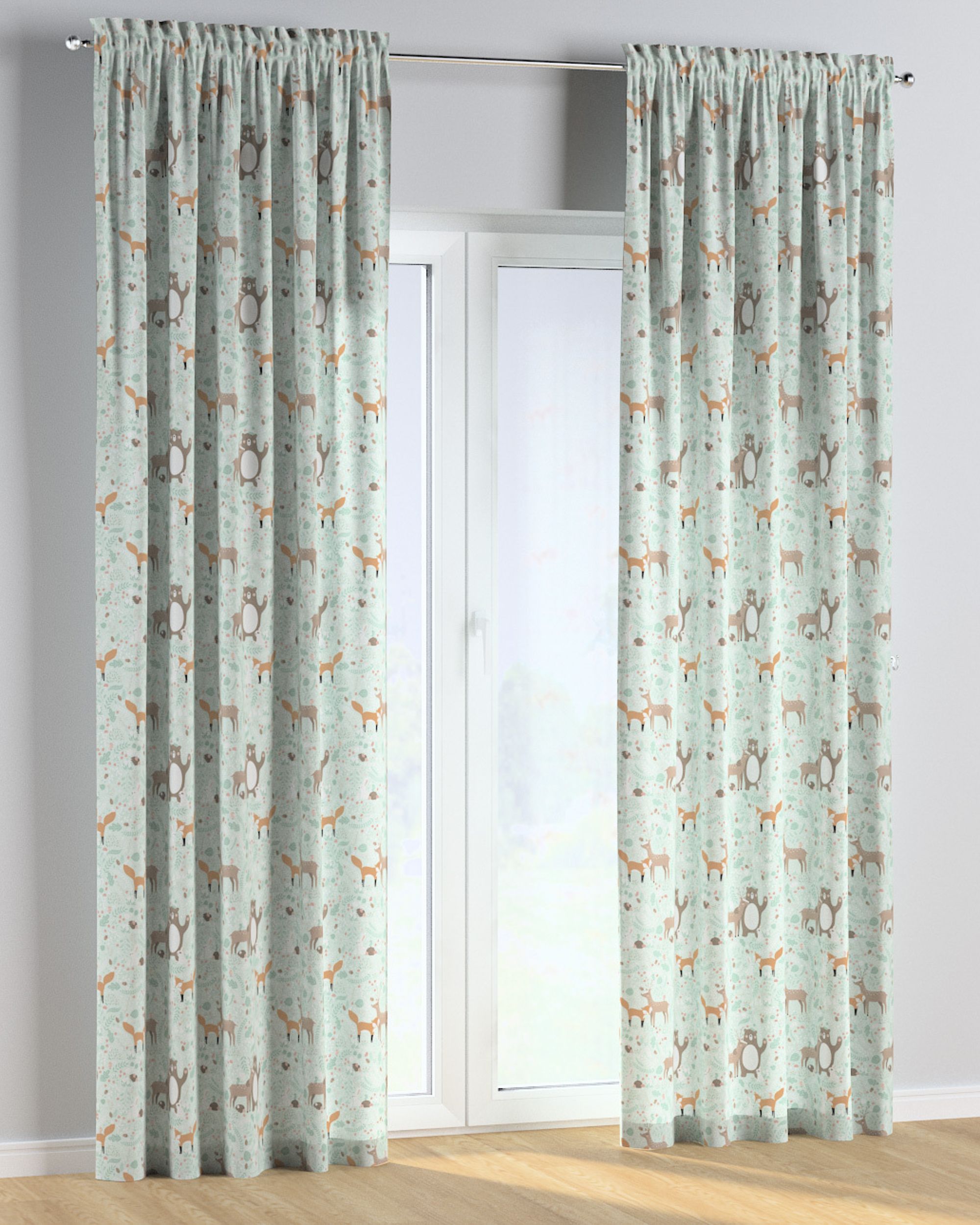 Slot and frill curtain product colour green fabric patterned