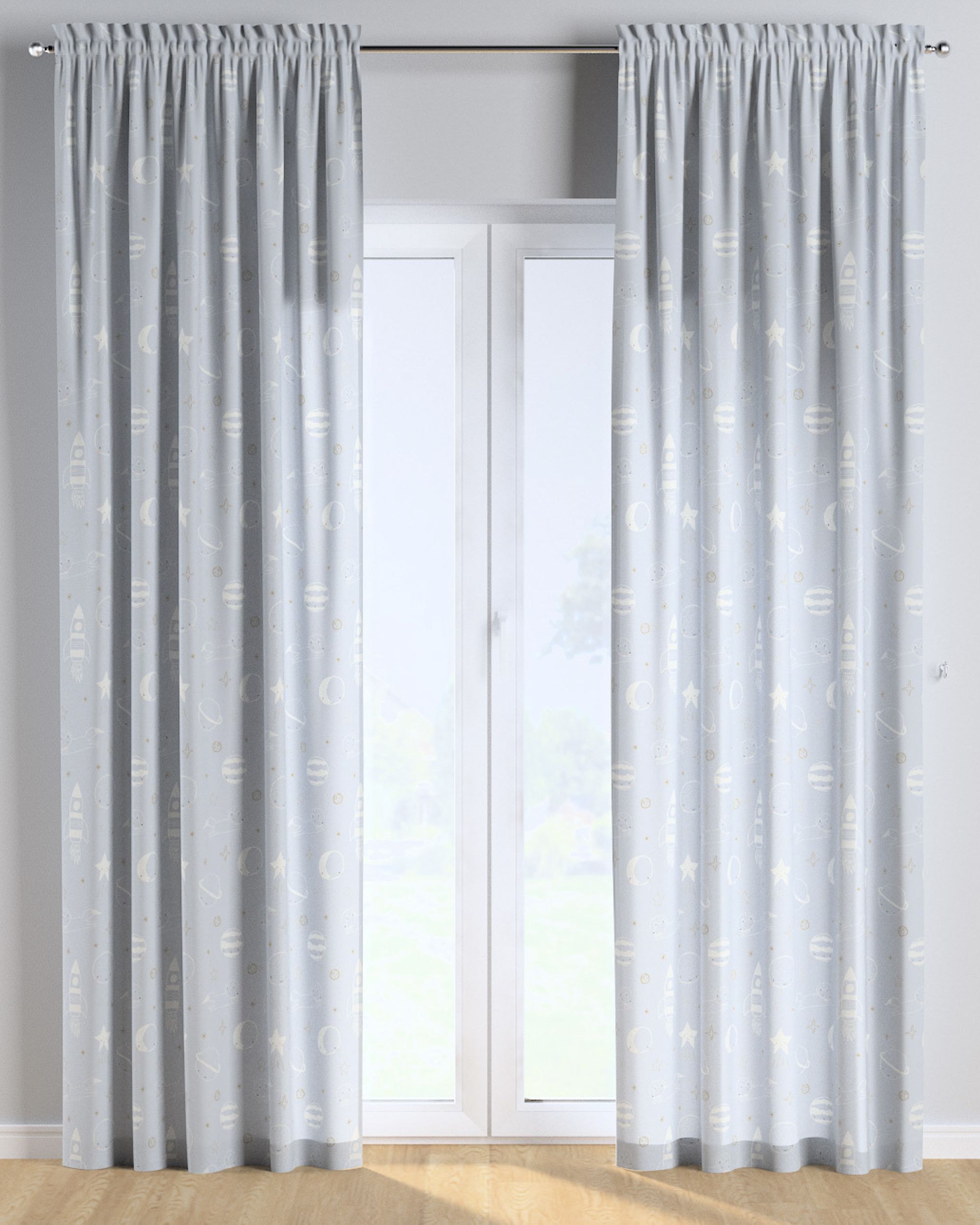 Slot and frill curtain product colour blue fabric patterned (hover)