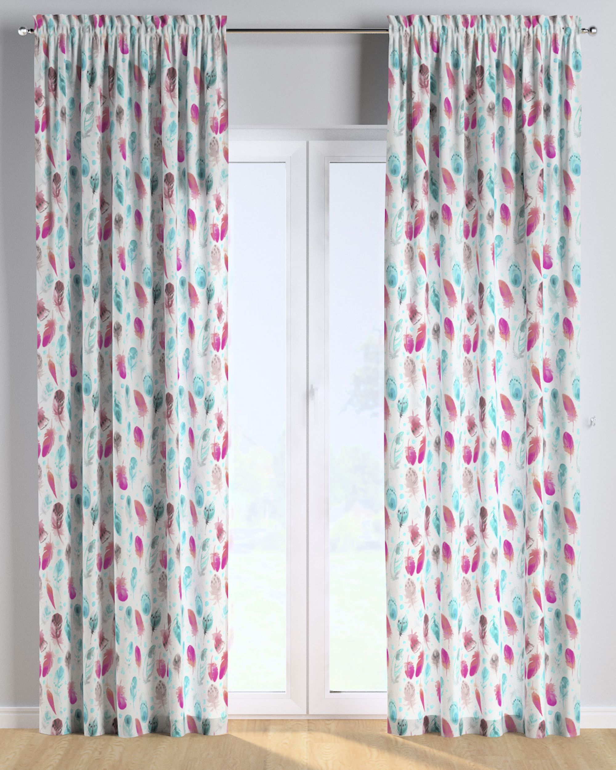Slot and frill curtain product colour blue fabric patterned (hover)