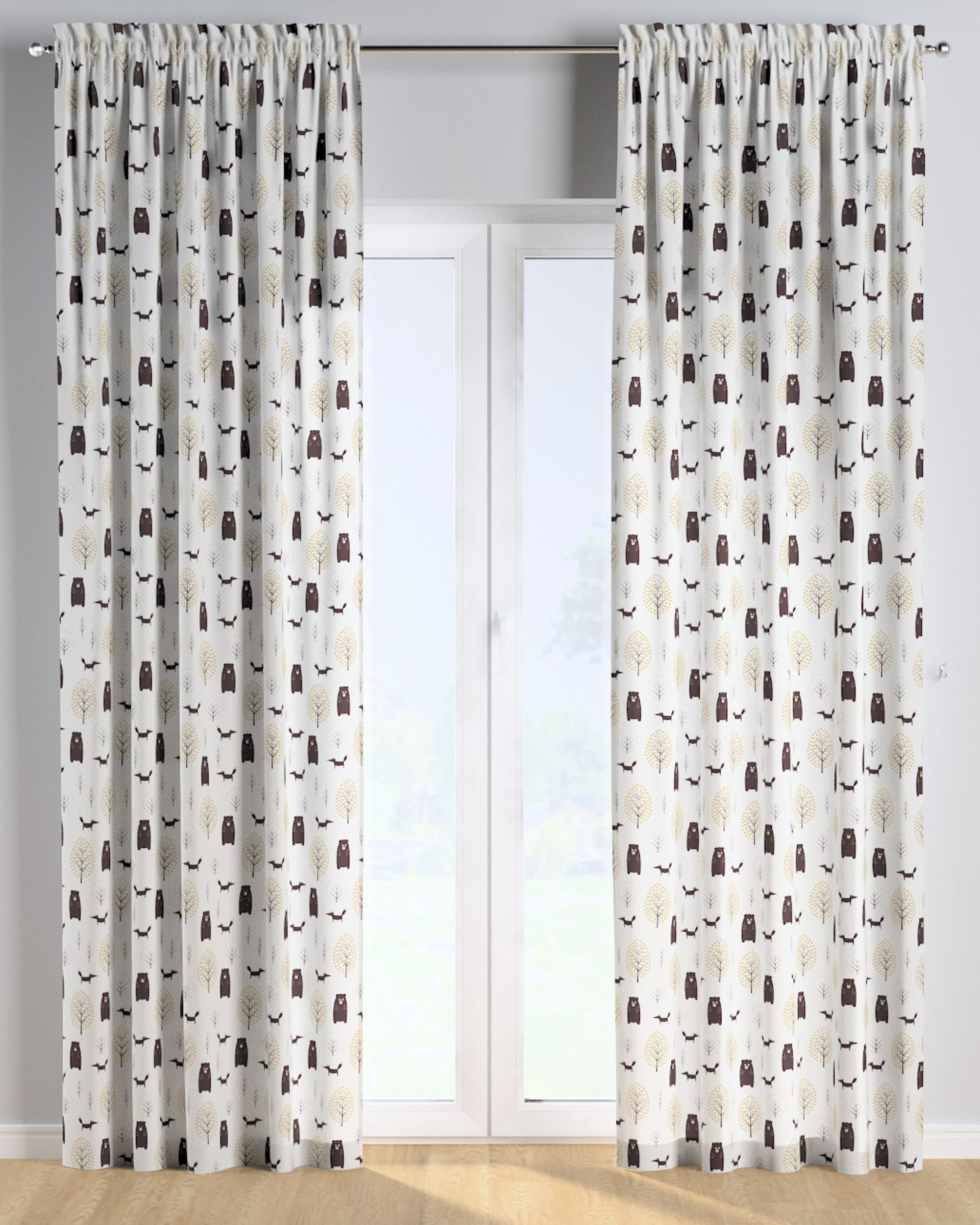 Slot and frill curtain product colour brown fabric patterned (hover)