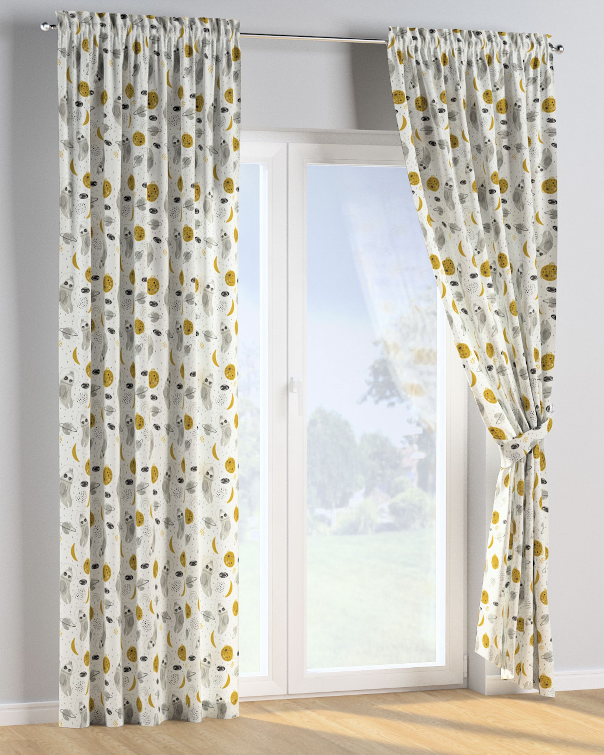 Slot and frill curtain product colour white fabric patterned (hover)