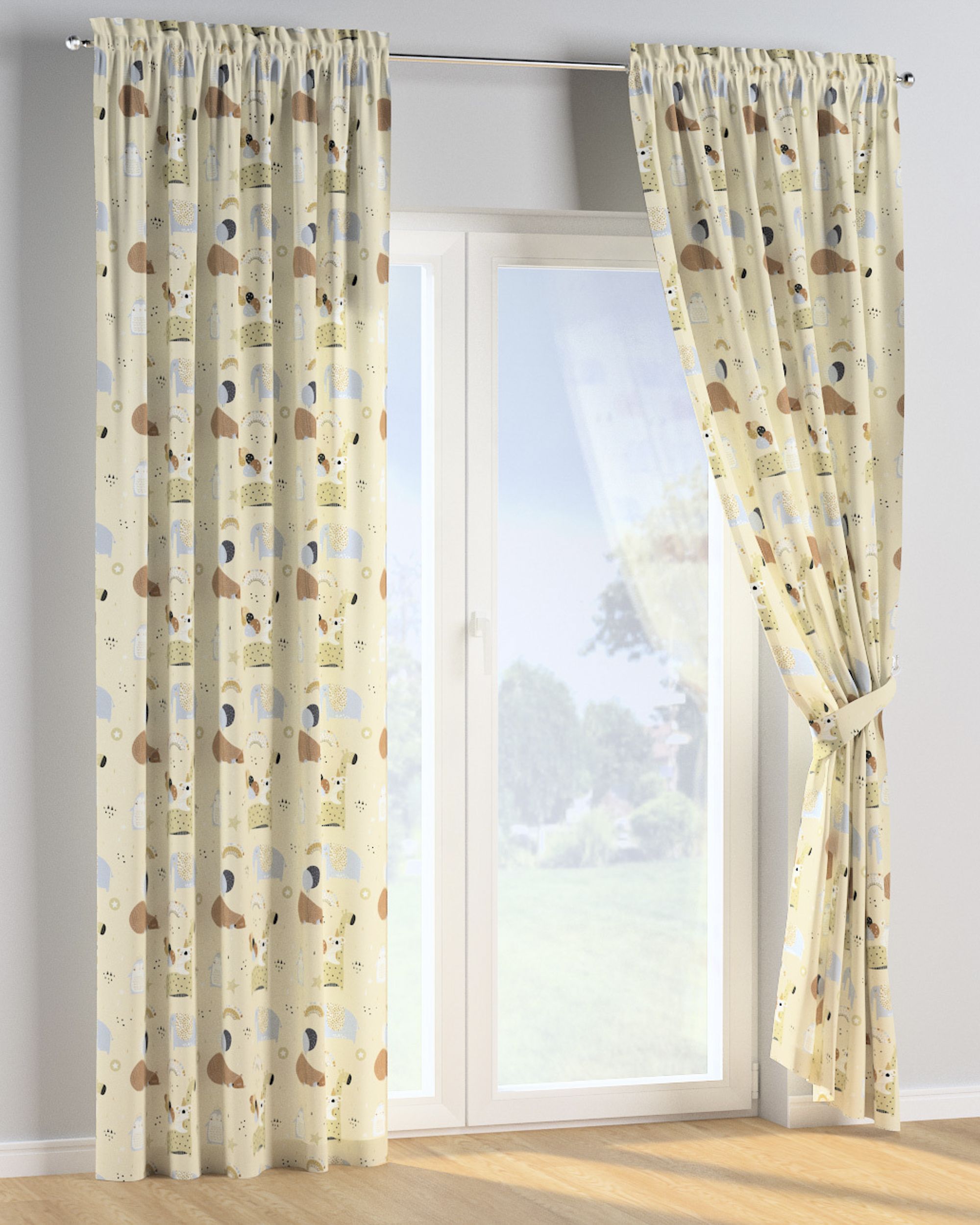 Slot and frill curtain product colour beige fabric patterned (hover)