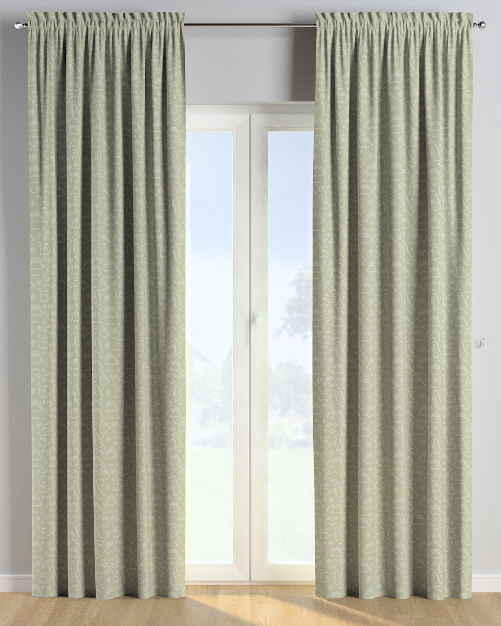Slot and frill curtain product colour green fabric patterned