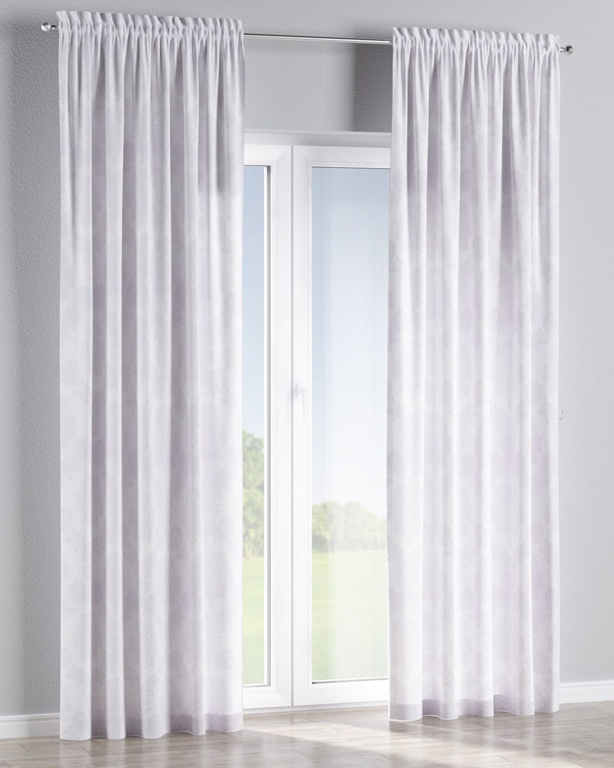 Slot and frill curtain product colour white fabric gloss, structured, patterned