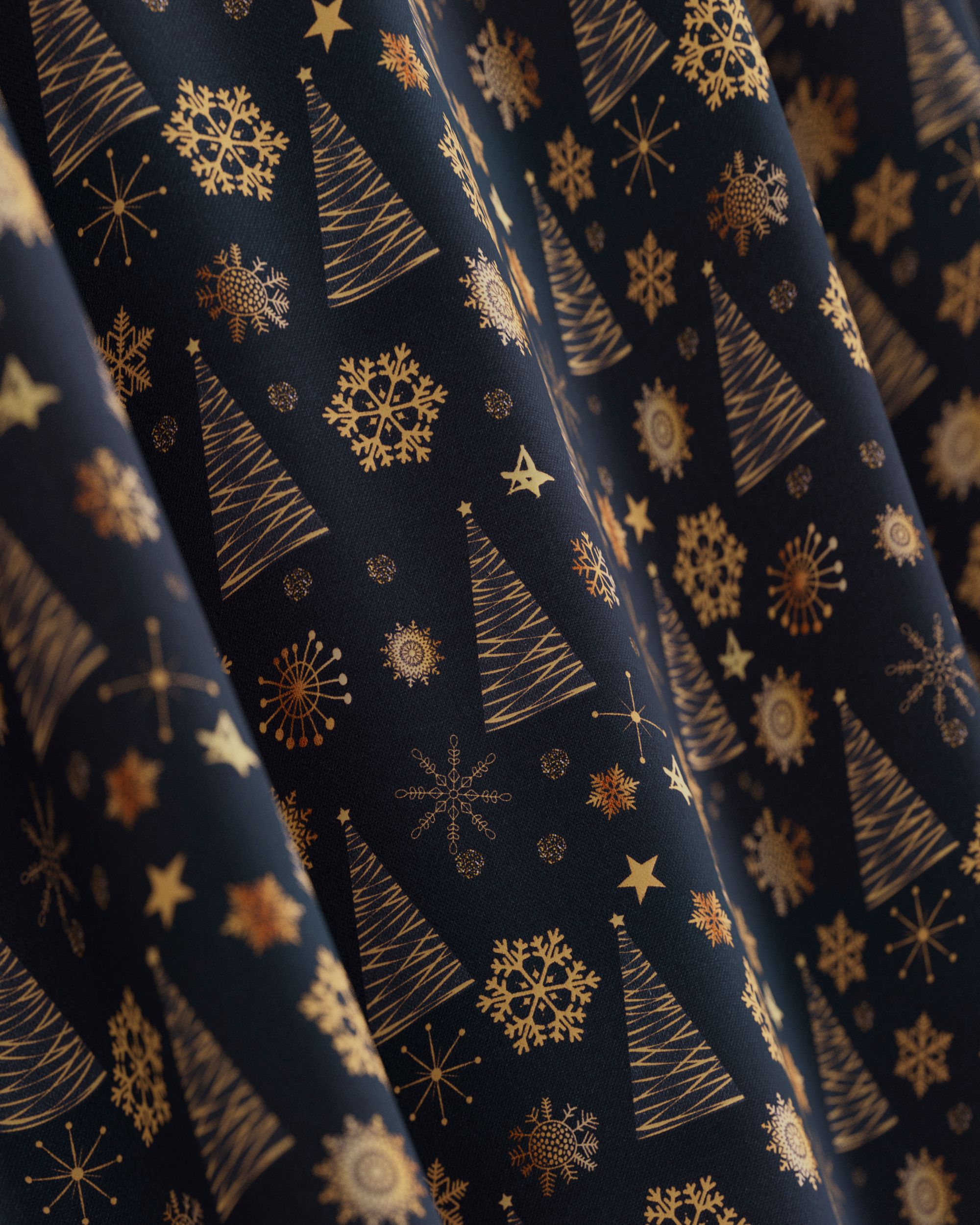 Slot and frill curtain product colour navy blue fabric patterned (hover)